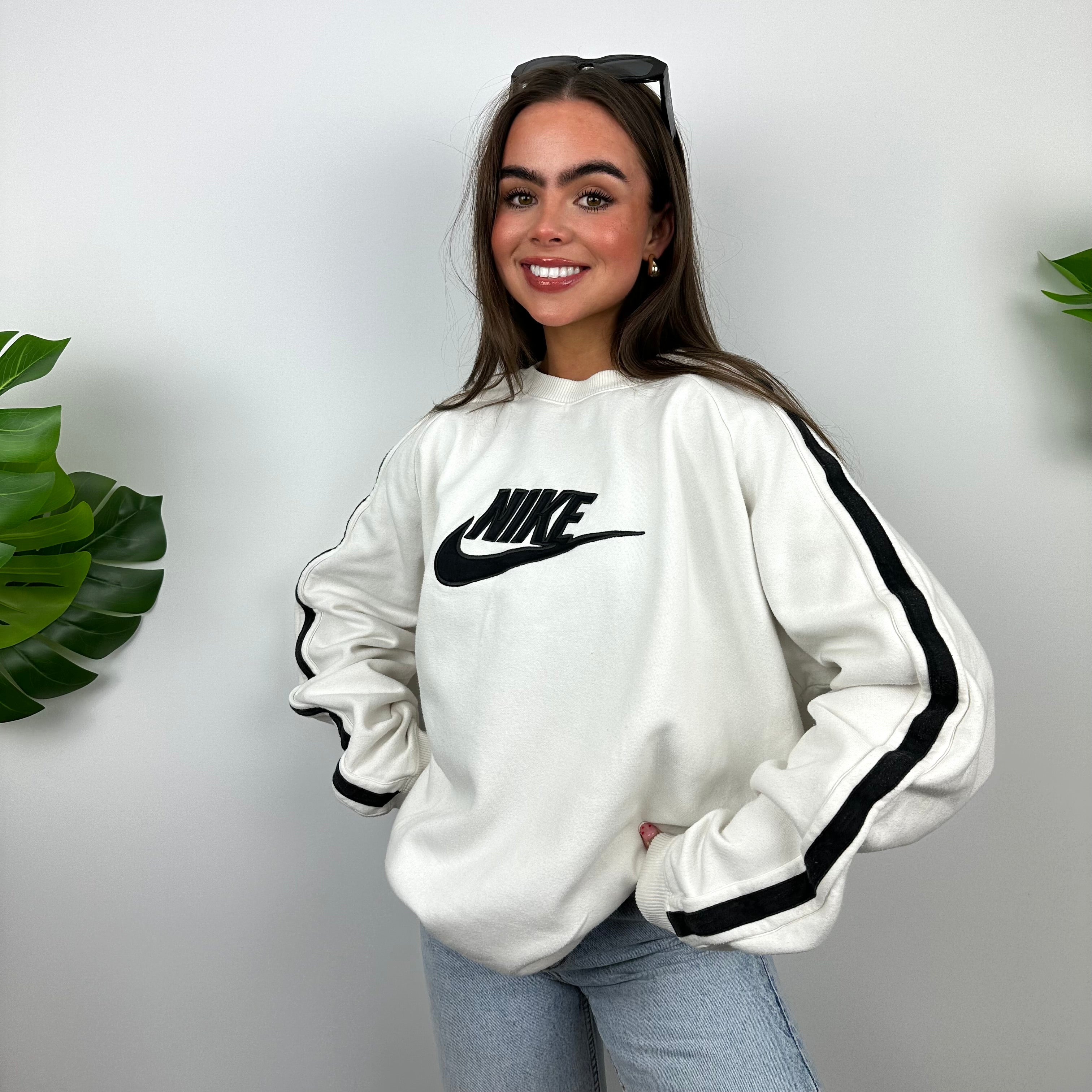 Nike White Embroidered Spell Out Sweatshirt (L)