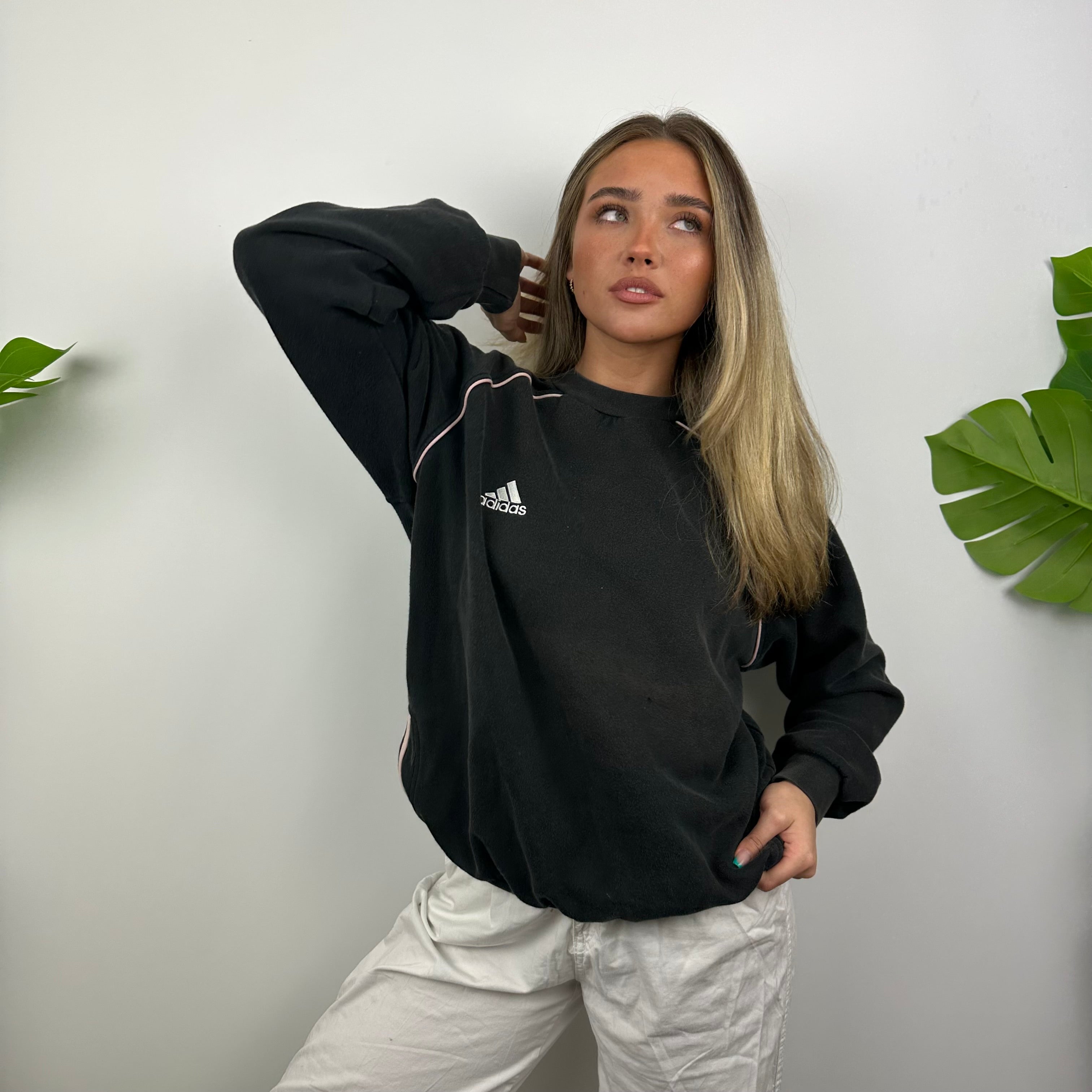 Adidas Black Embroidered Spell Out Sweatshirt (M)