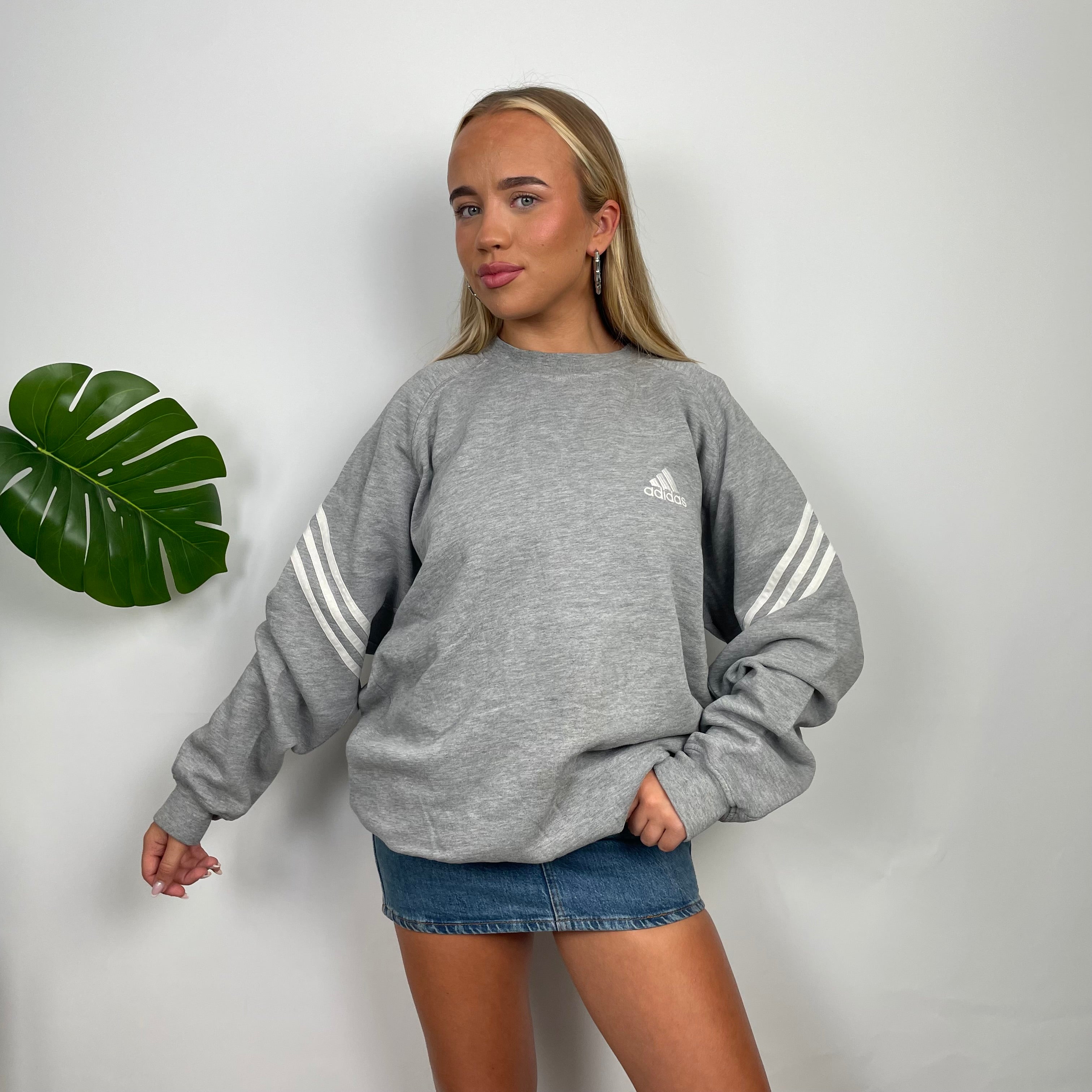 Adidas Grey Embroidered Spell Out Sweatshirt (M)