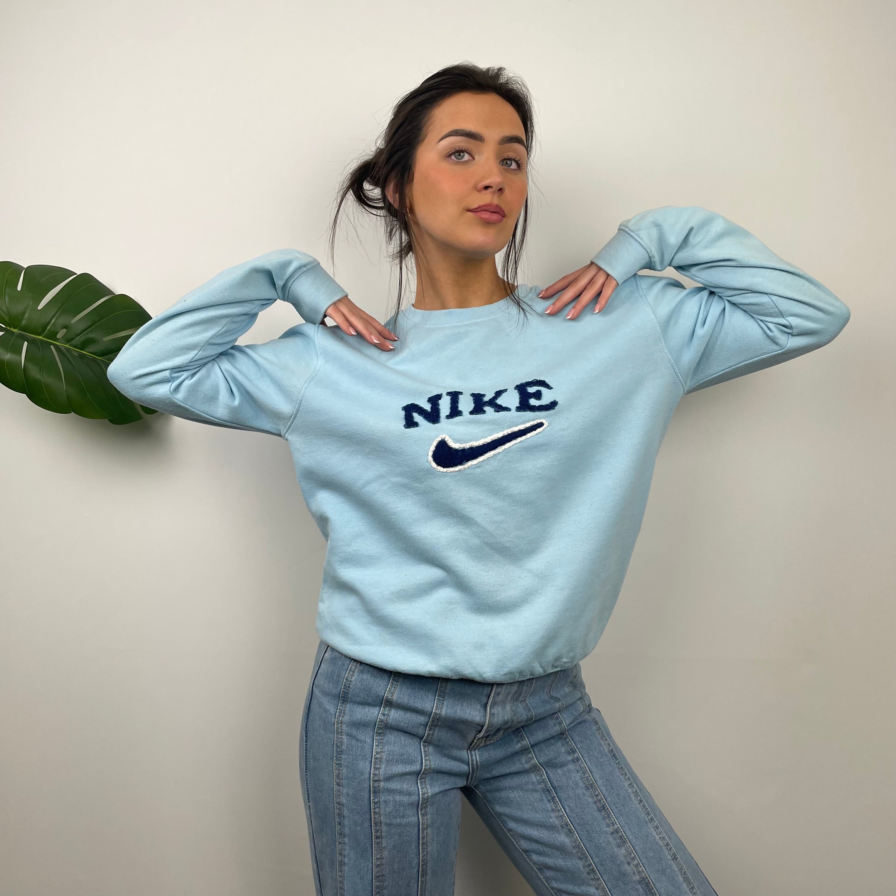 Nike Baby Blue Embroidered Spell Out Sweatshirt (S)