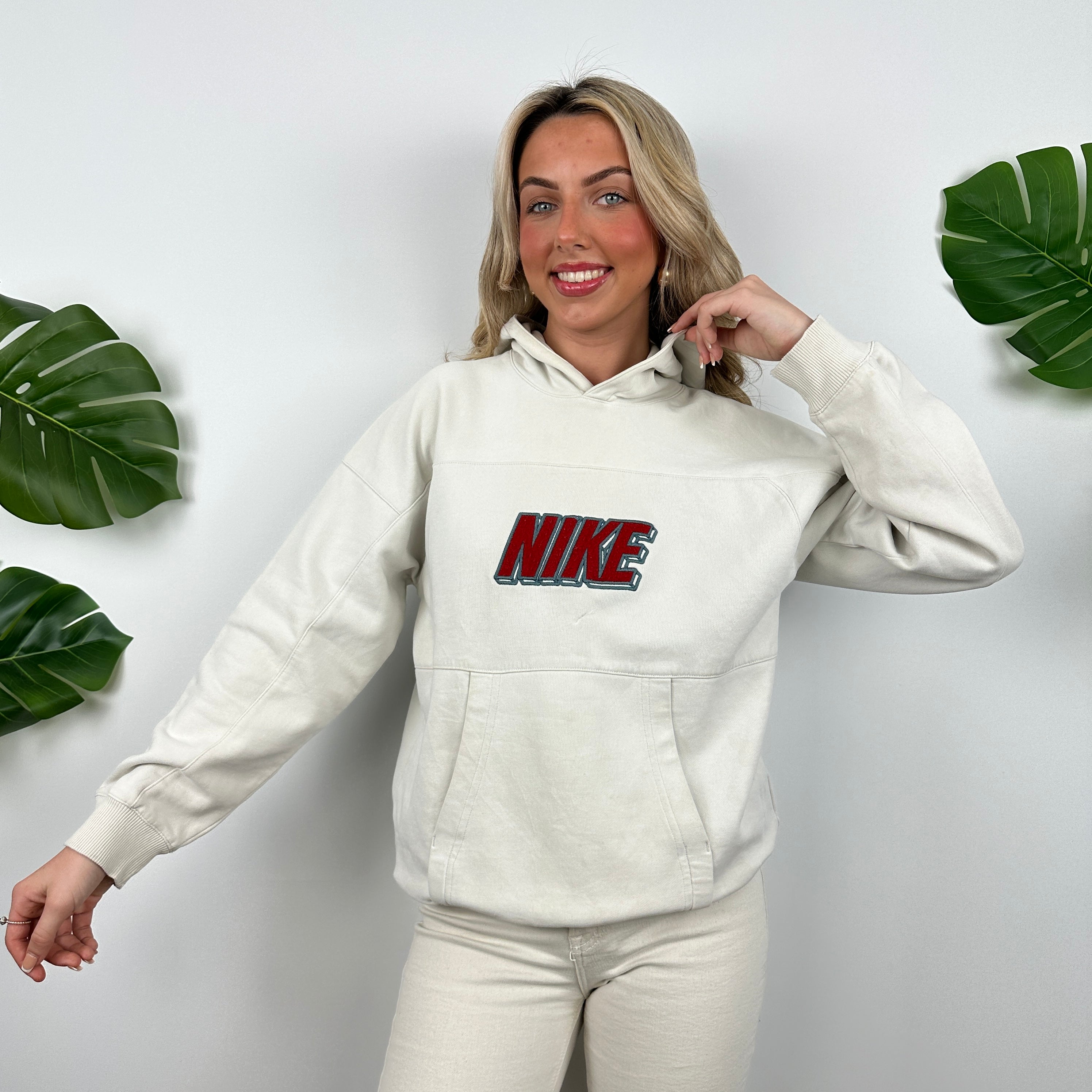 Nike Cream Embroidered Spell Out Hoodie (M)