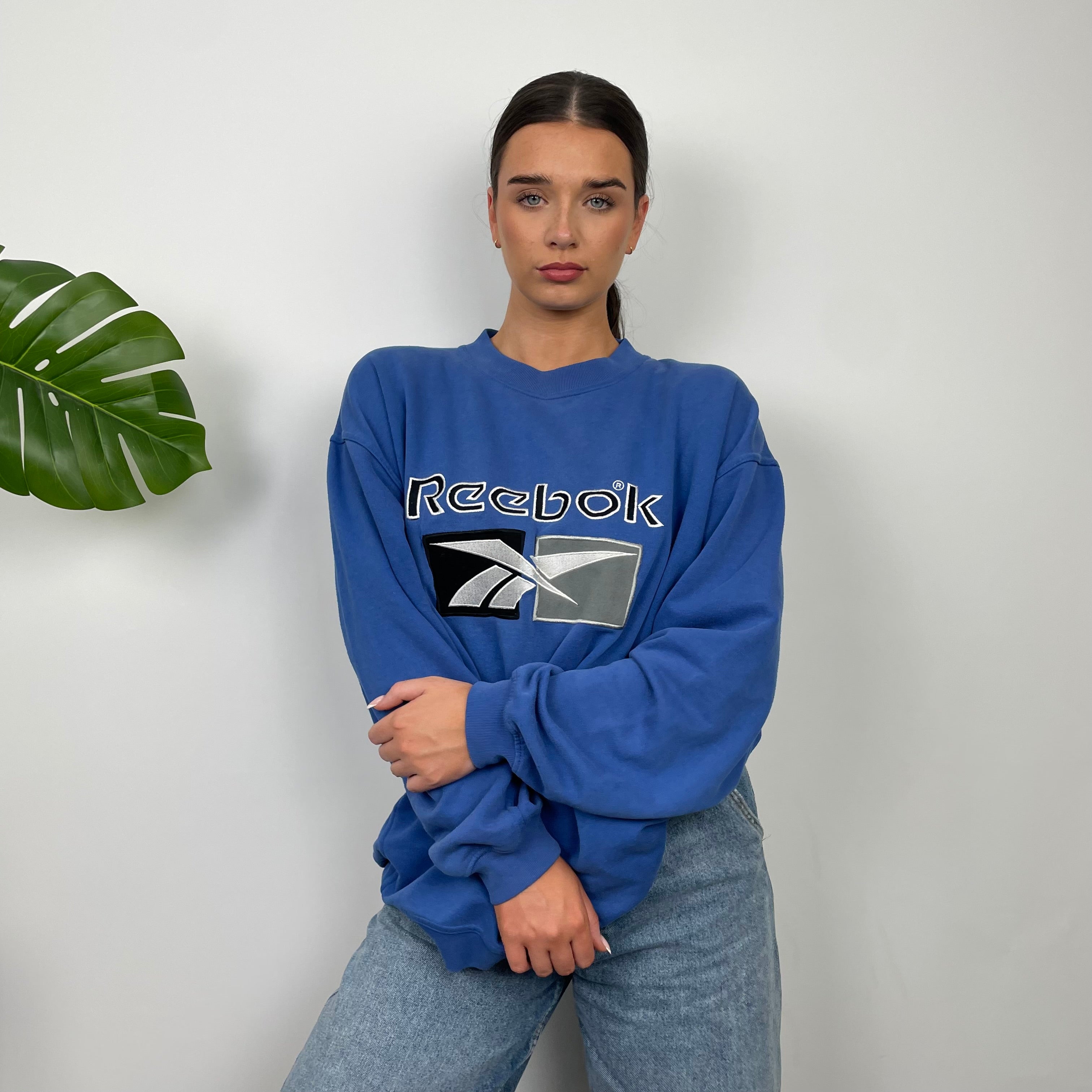 Reebok Blue Embroidered Spell Out Sweatshirt (L)