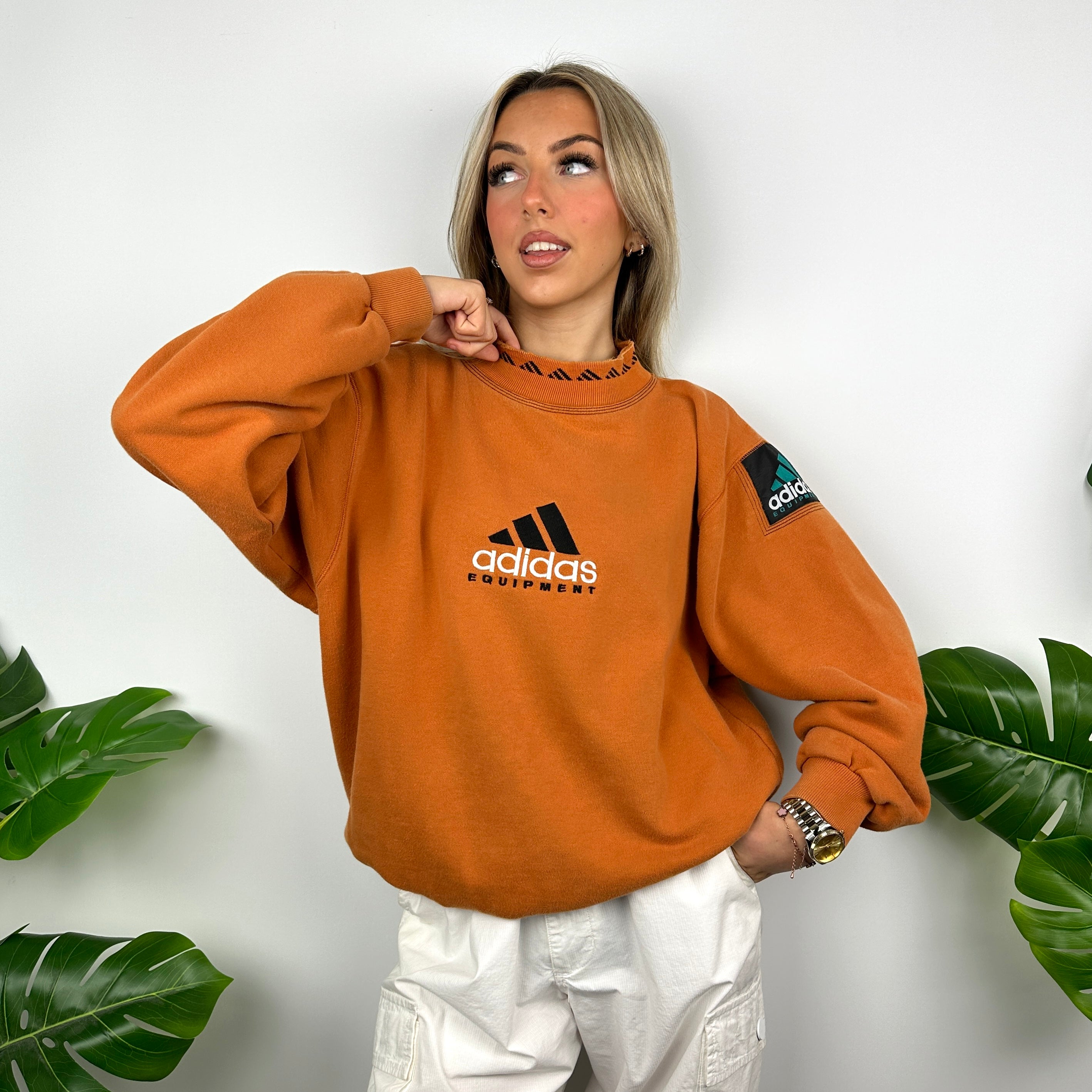 Adidas Equipment RARE Orange Embroidered Spell Out Sweatshirt (M)