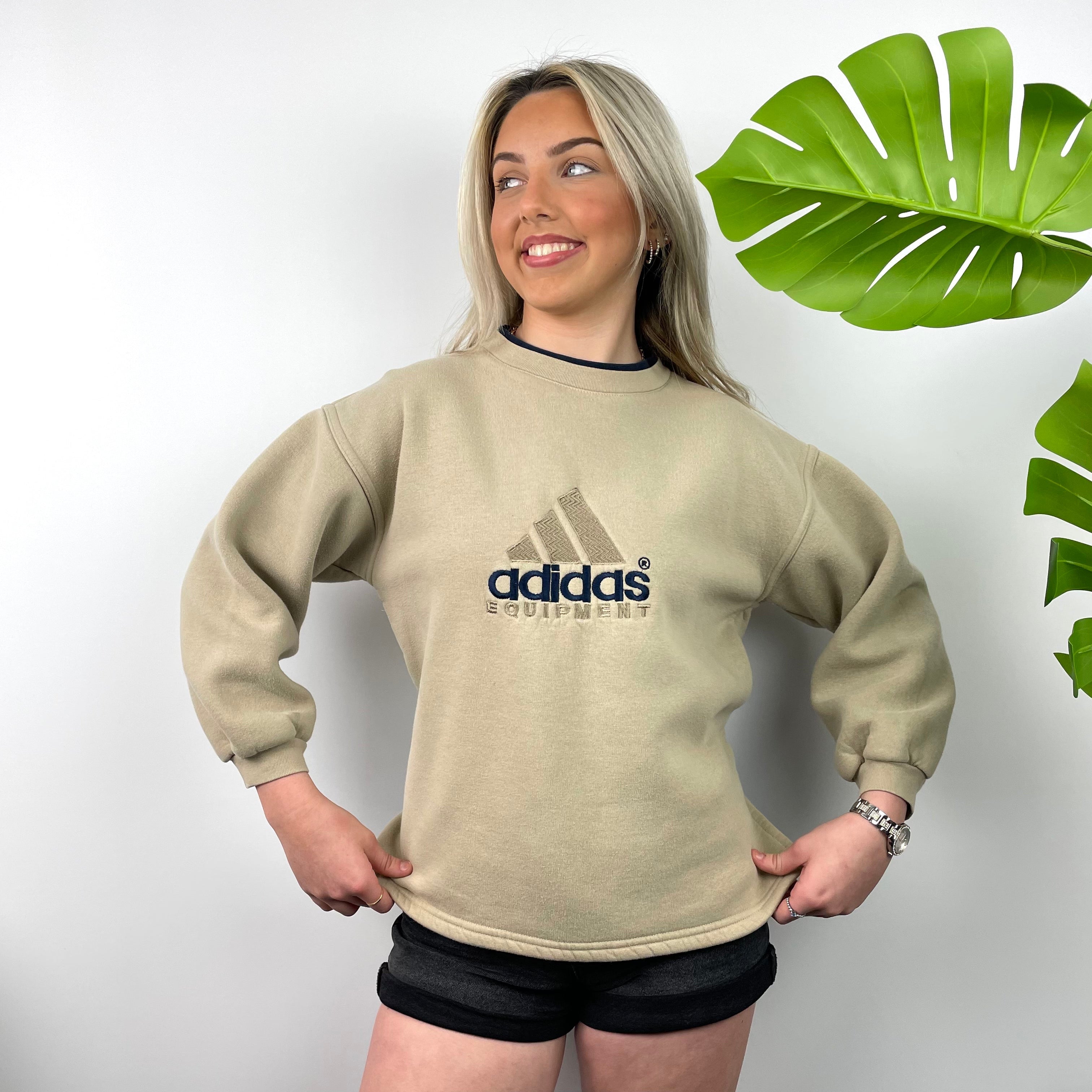 Adidas Equipment RARE Tan Beige Embroidered Spell Out Sweatshirt (S)