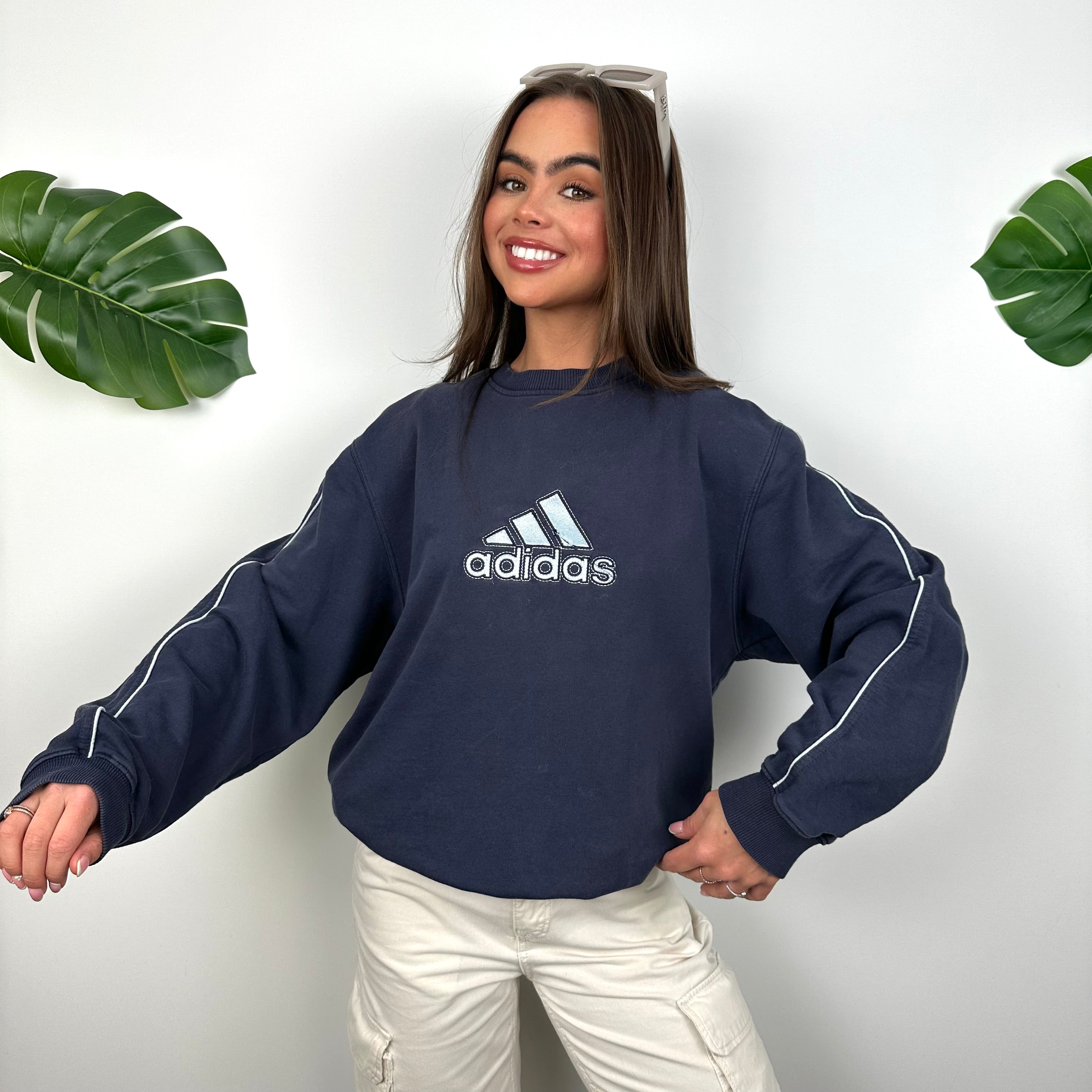 Adidas Navy Embroidered Spell Out Sweatshirt (M)