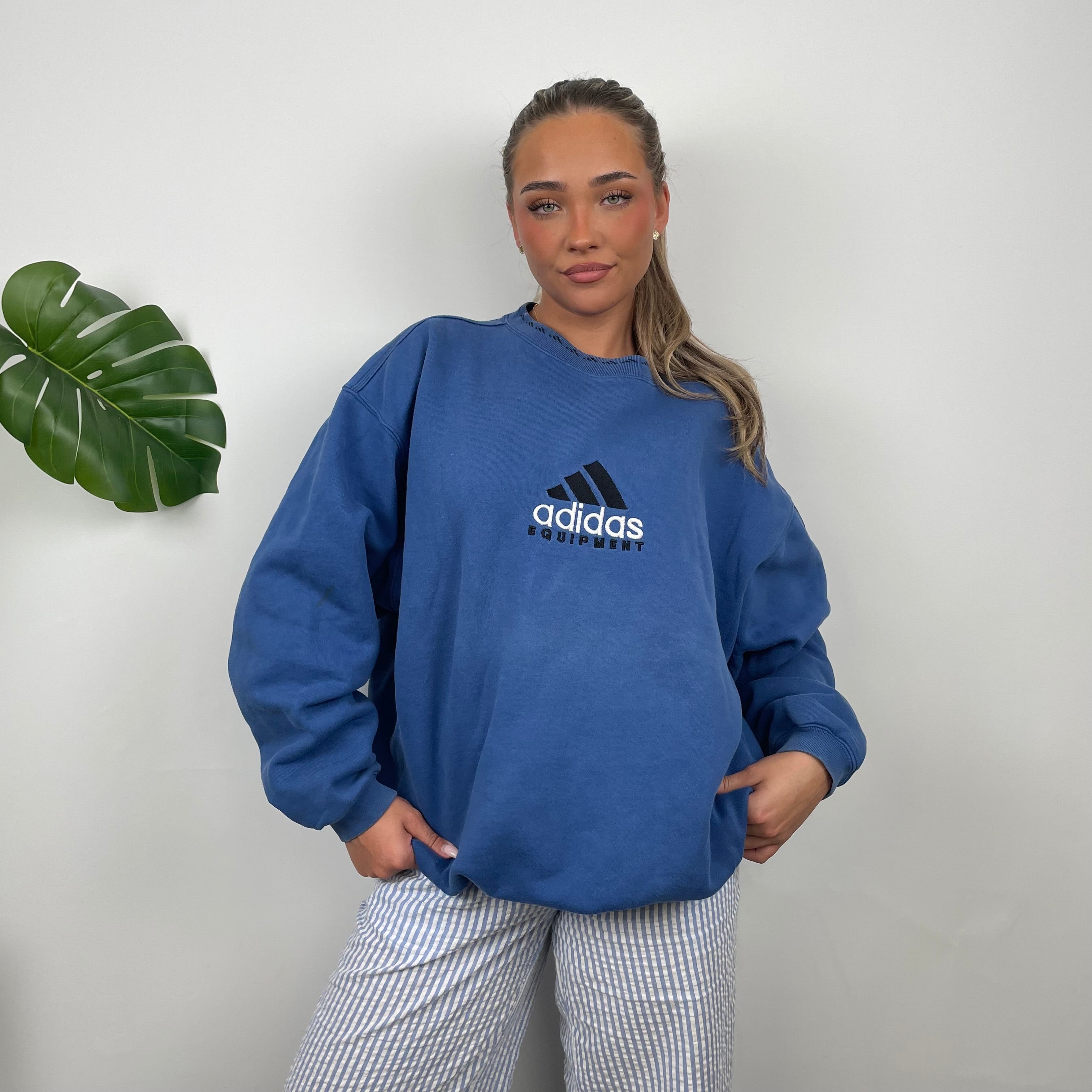 Adidas Equipment Blue Embroidered Spell Out Sweatshirt (XL)