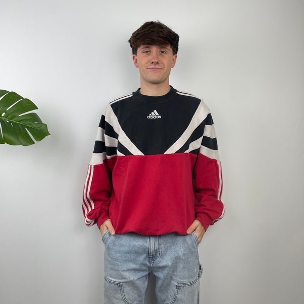 Adidas RARE Red & Black Colour Block Embroidered Spell Out Sweatshirt (M)