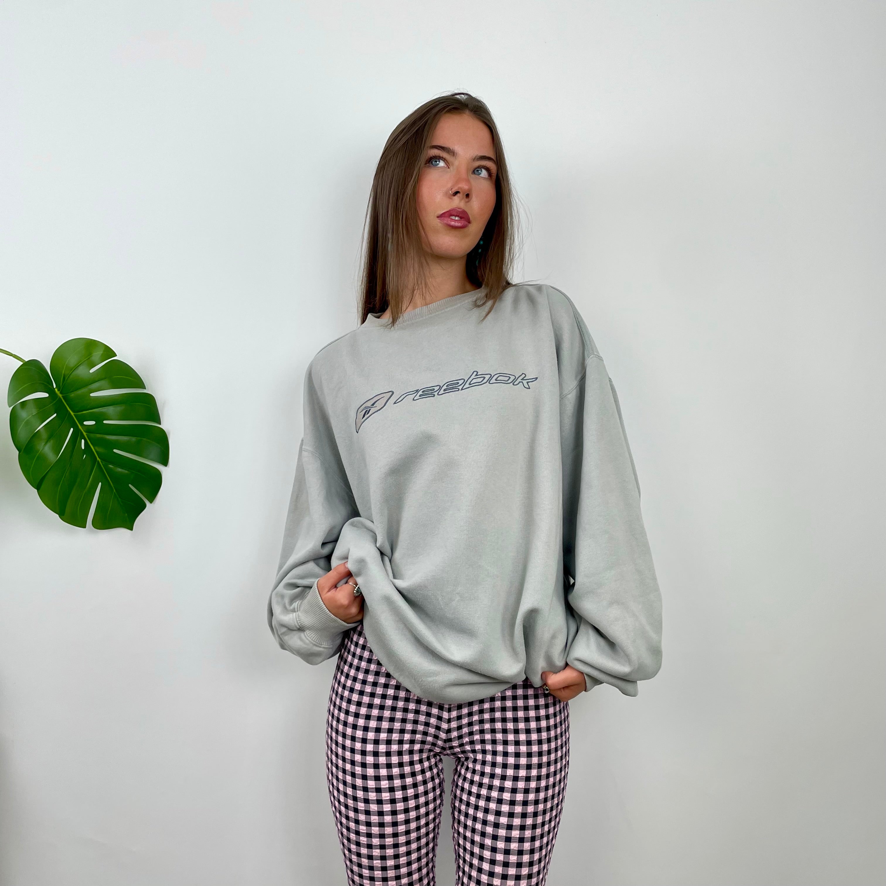 Reebok Baby Blue Embroidered Spell Out Sweatshirt (XL)