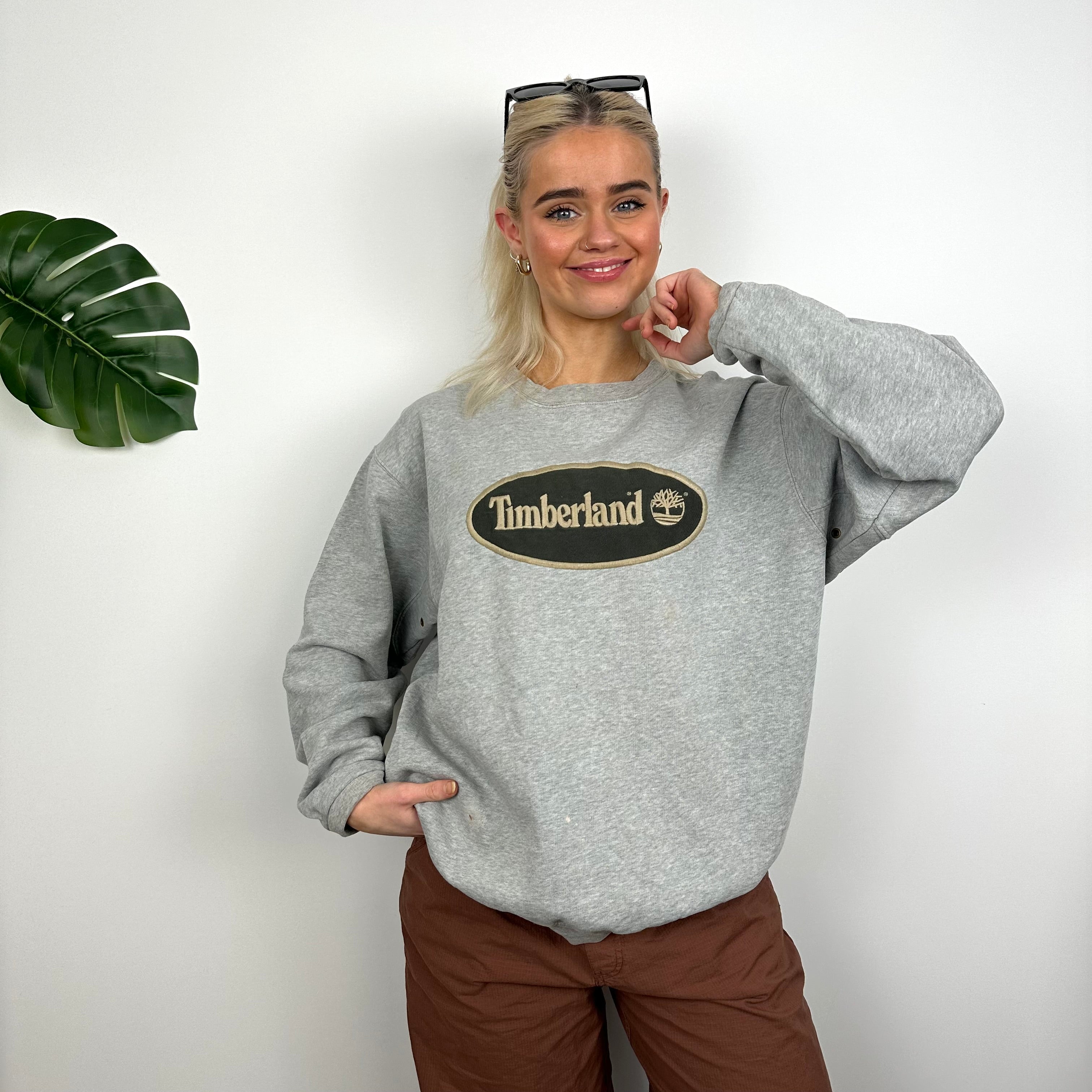 Timberland Grey Embroidered Spell Out Sweatshirt (M)