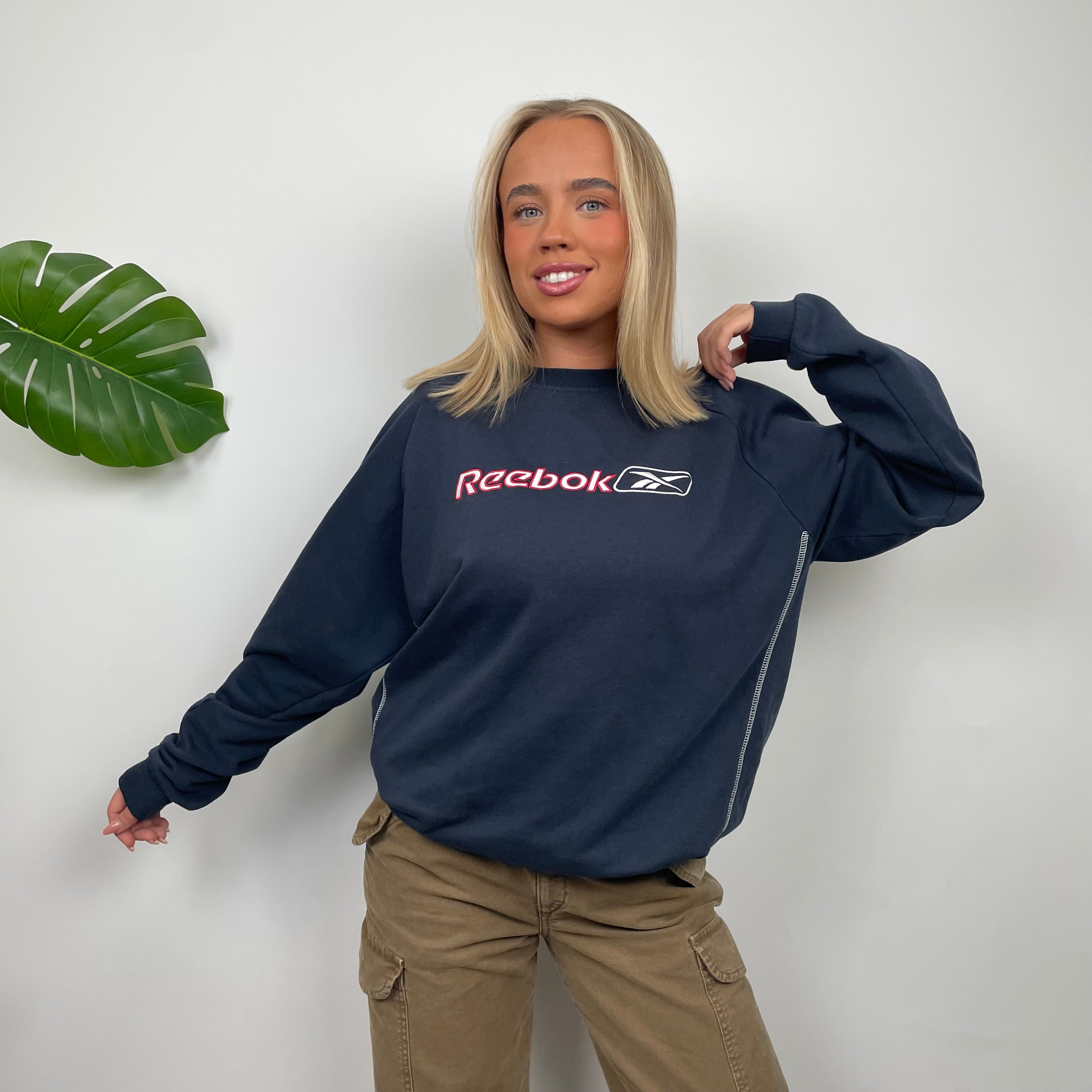 Reebok Navy Embroidered Spell Out Sweatshirt (M)