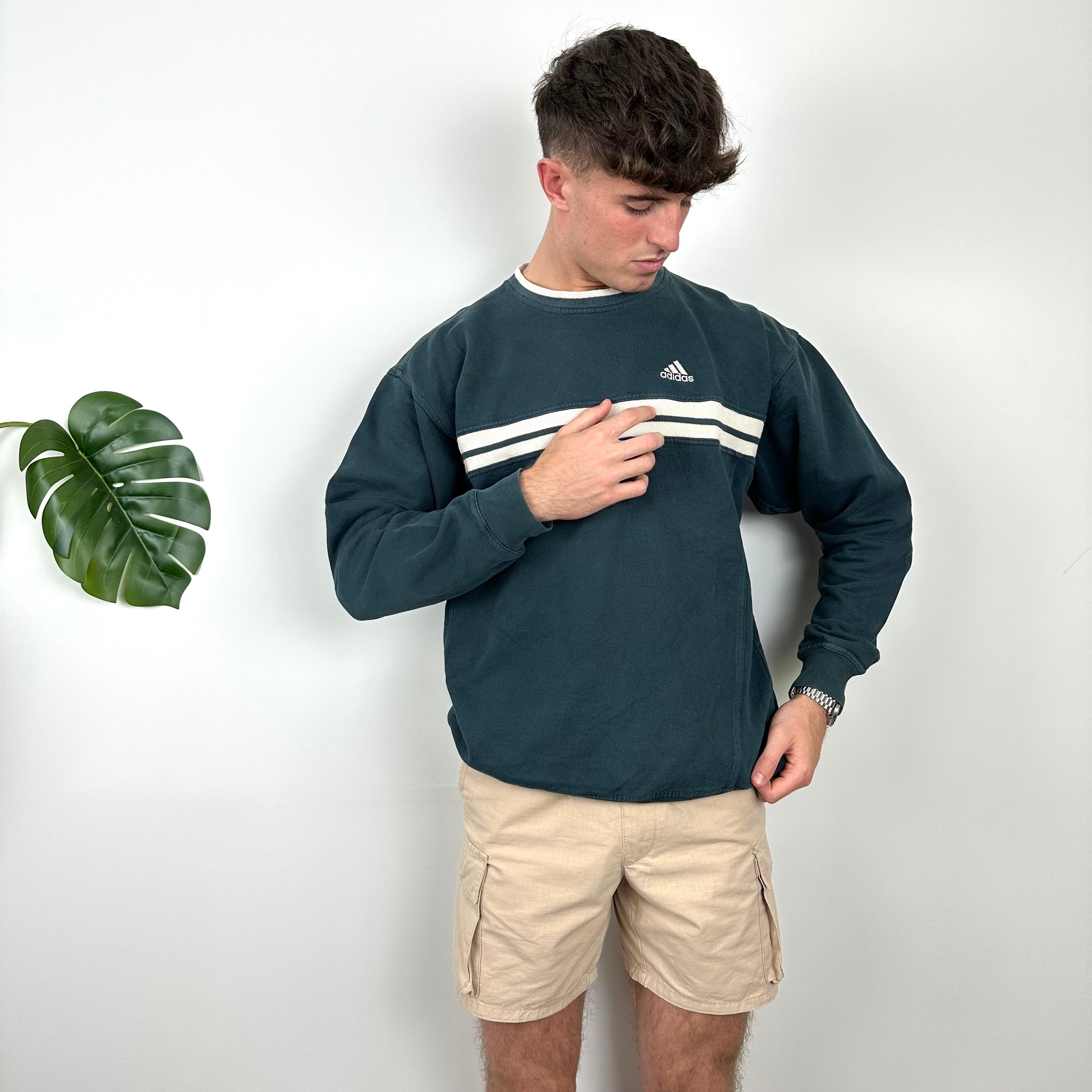 Adidas Teal Green Embroidered Spell Out Sweatshirt (L)