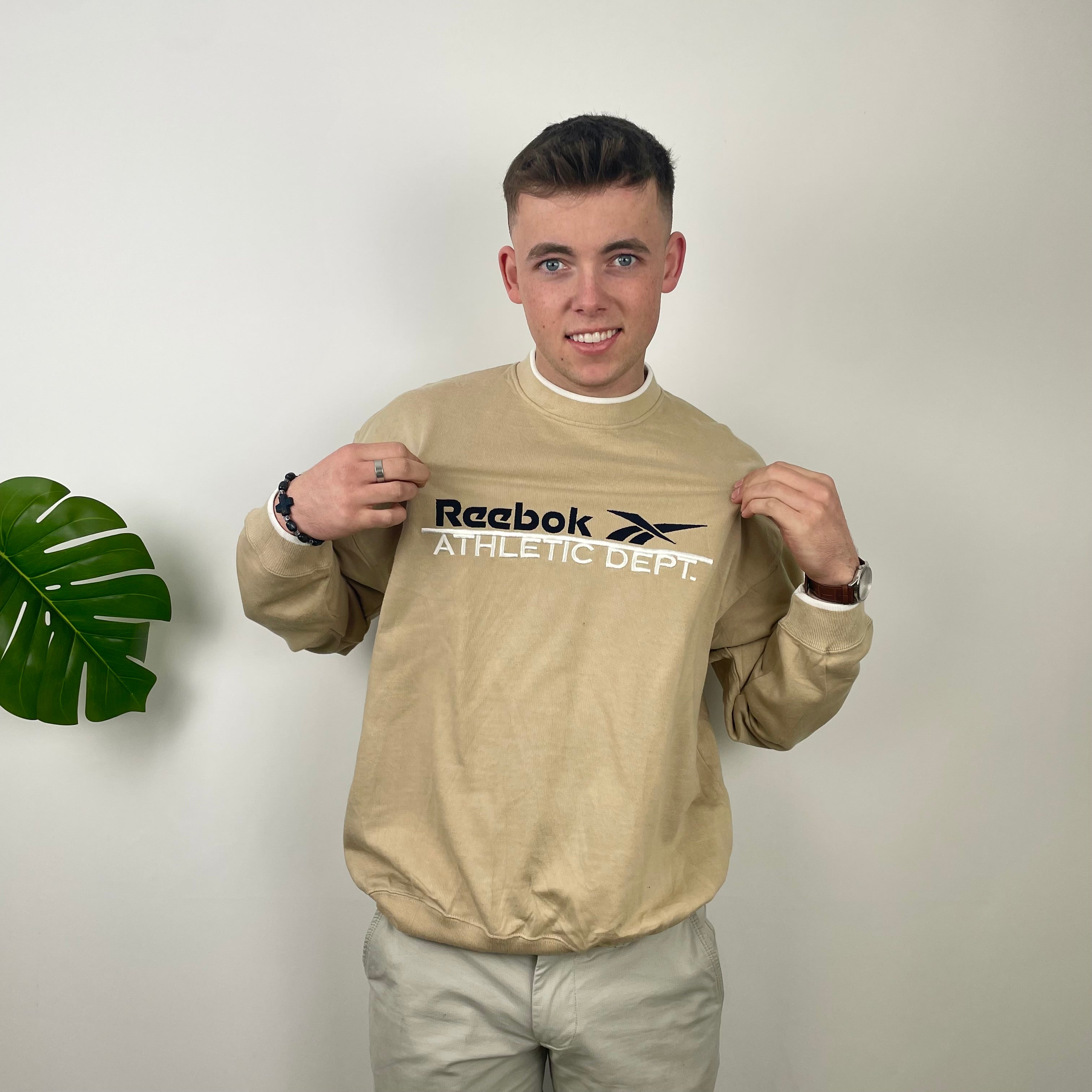 Reebok RARE Beige Embroidered Spell Out Sweatshirt (S)