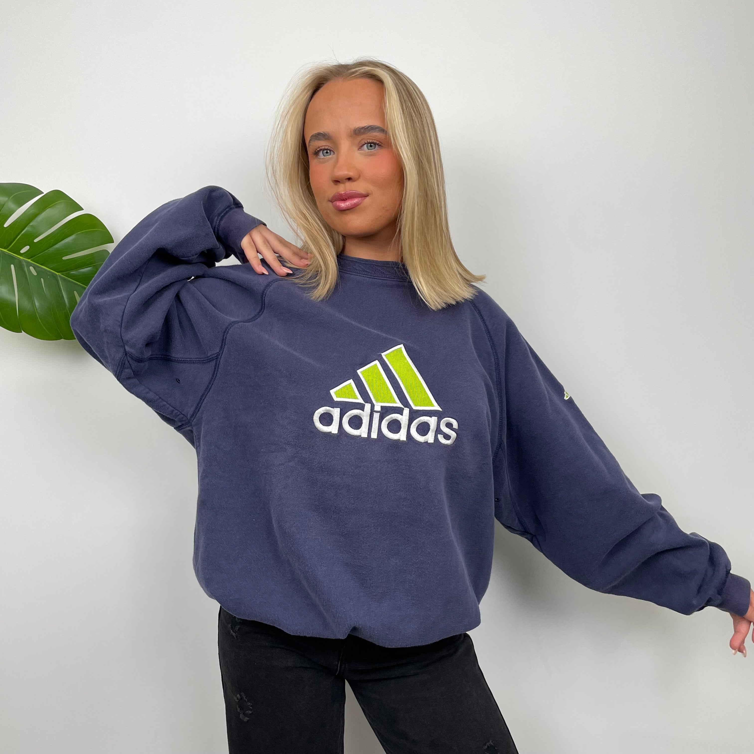 Adidas Navy Embroidered Spell Out Sweatshirt (L)