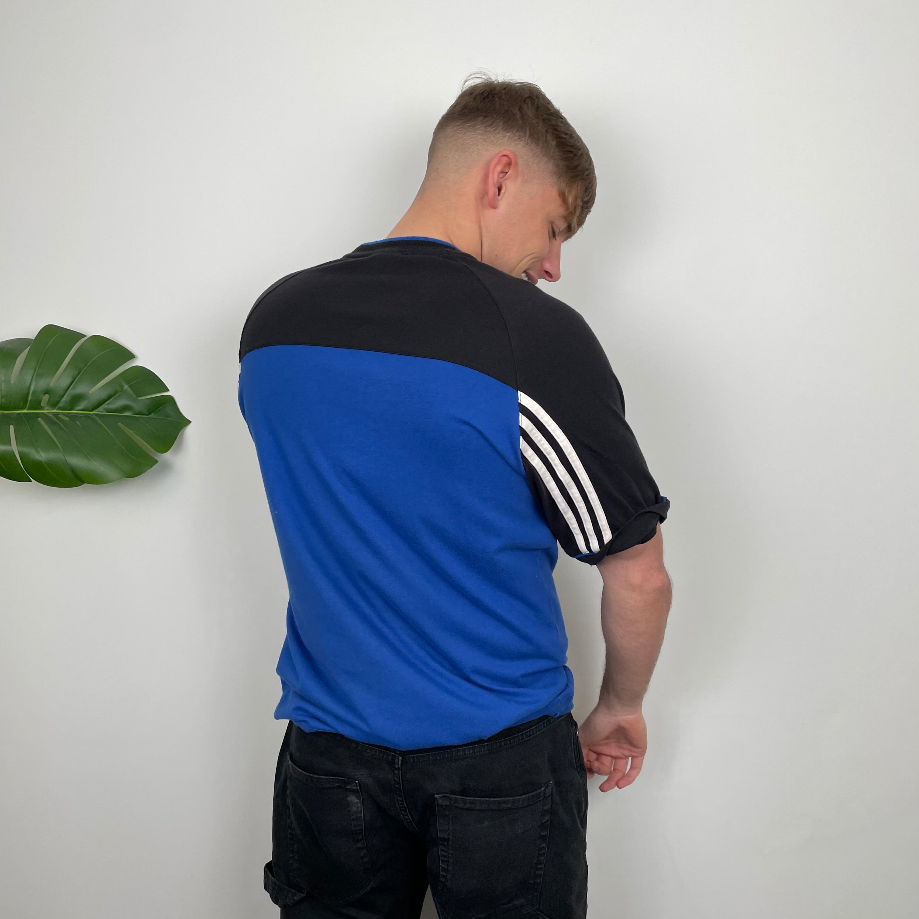 Adidas RARE Black & Blue Embroidered Spell Out T Shirt (L)