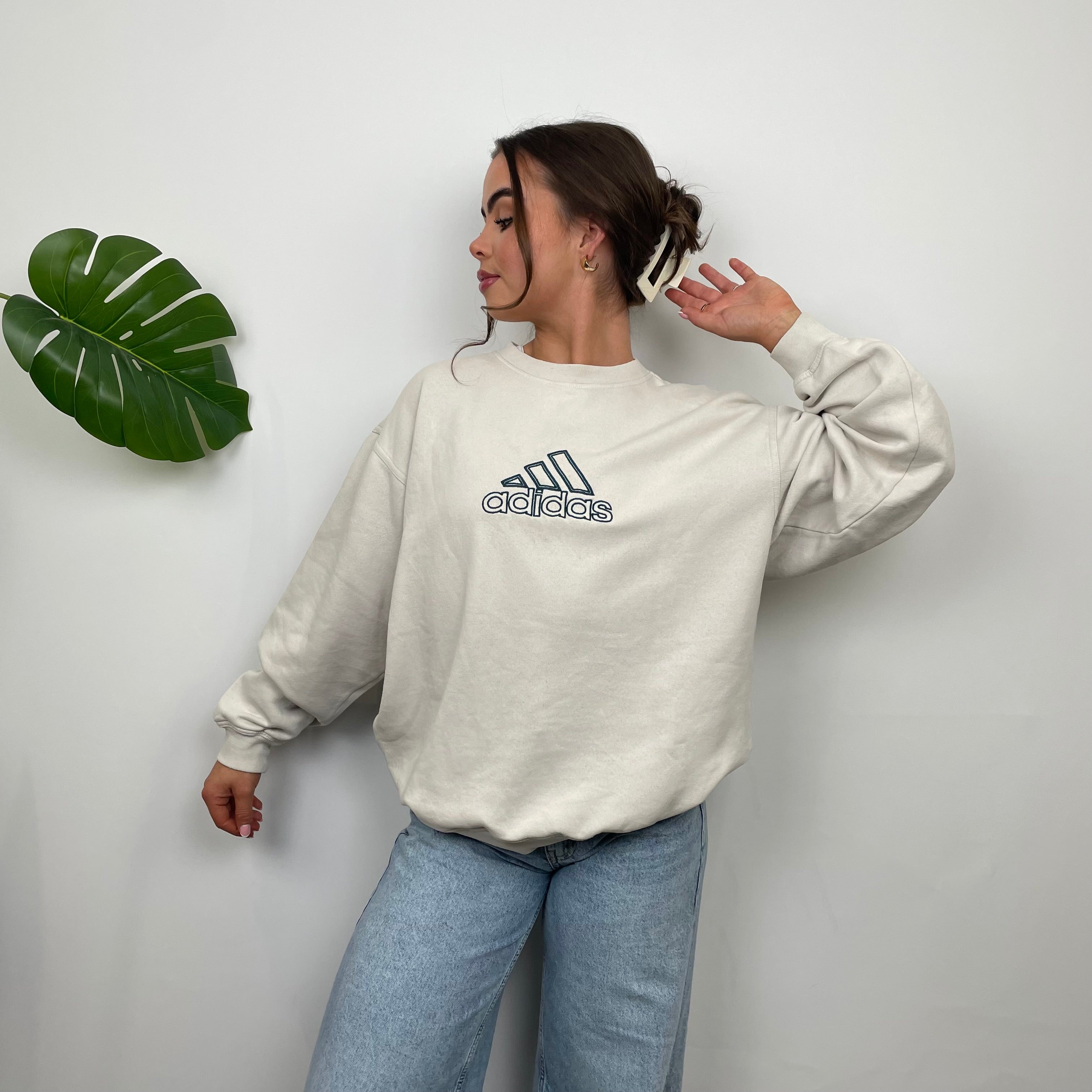 Adidas RARE Cream Embroidered Spell Out Sweatshirt (M)