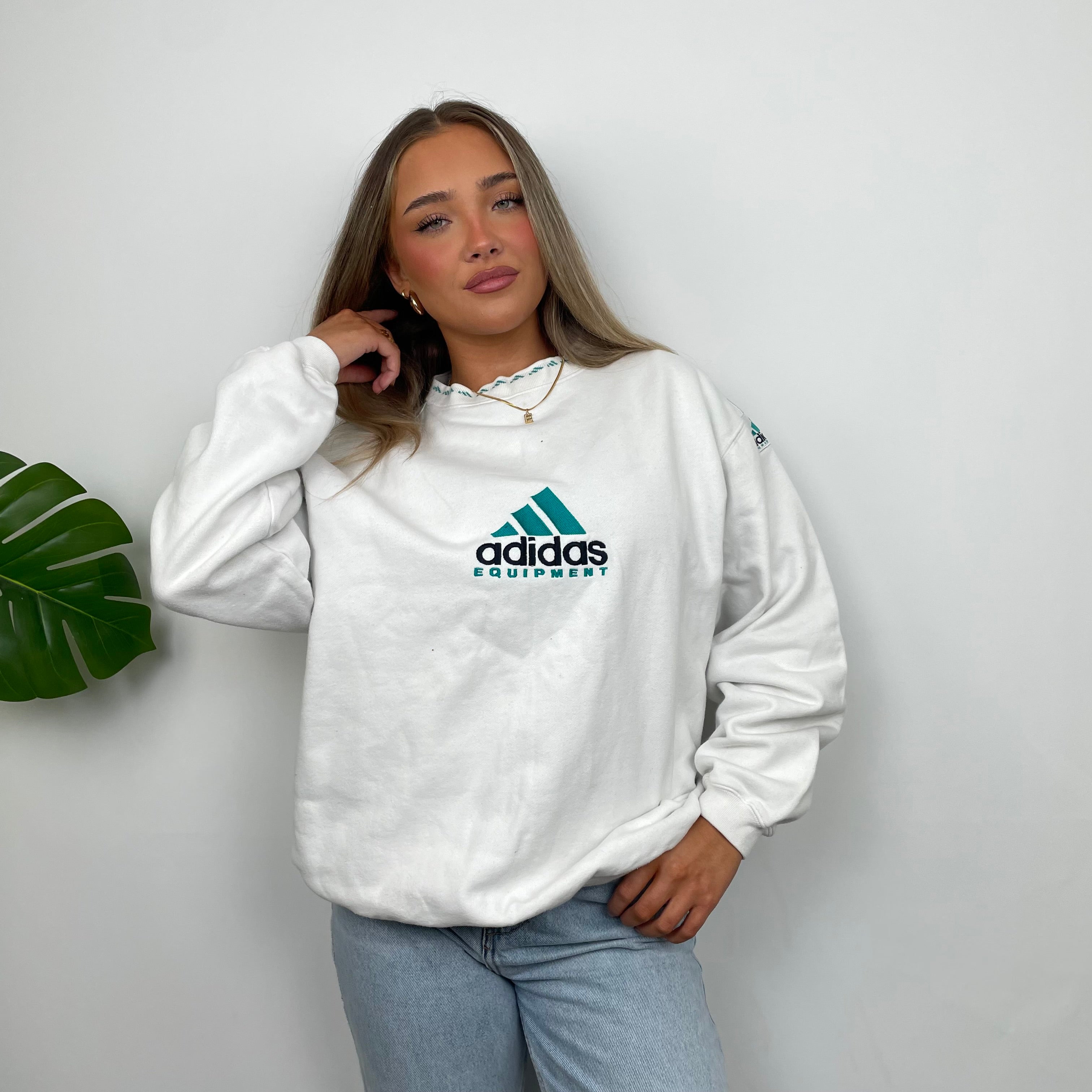 Adidas Equipment White Embroidered Spell Out Sweatshirt (M)