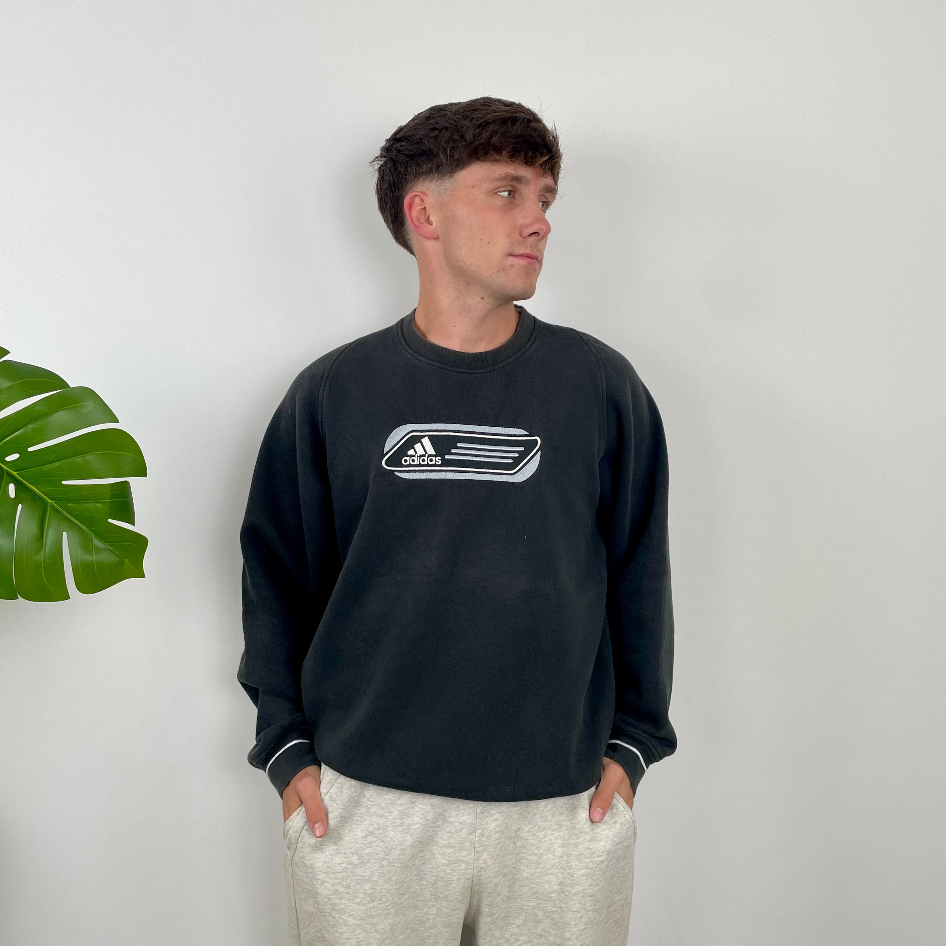 Adidas Black Embroidered Spell Out Sweatshirt (M)