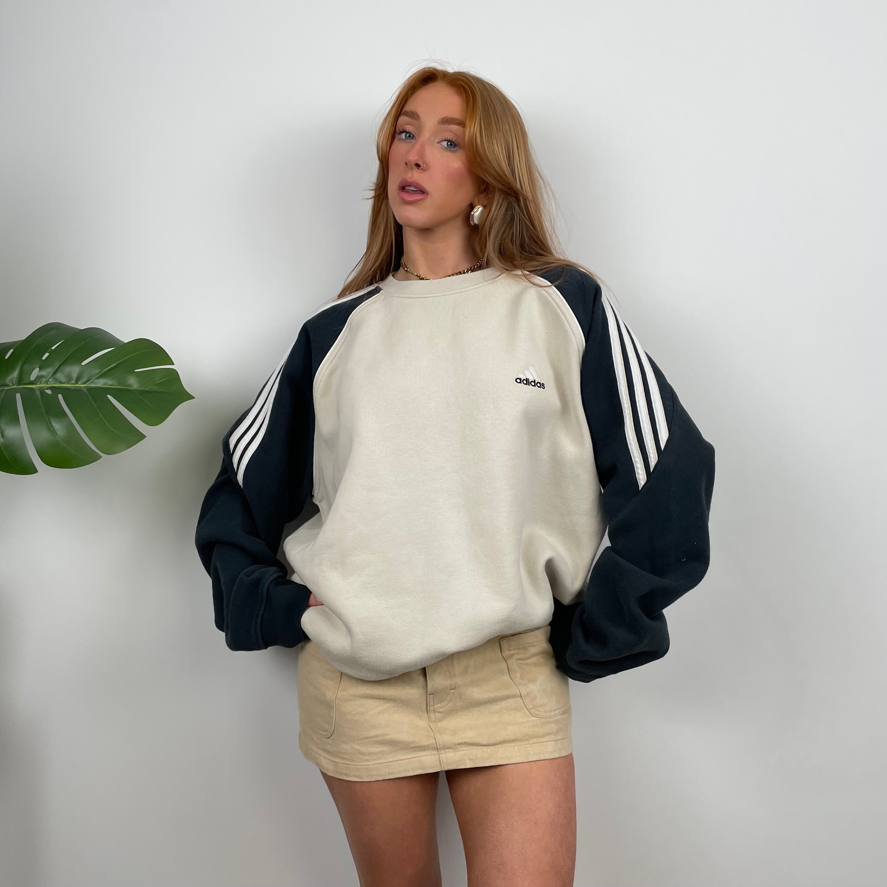 Adidas Cream Embroidered Spell Out Sweatshirt (L)