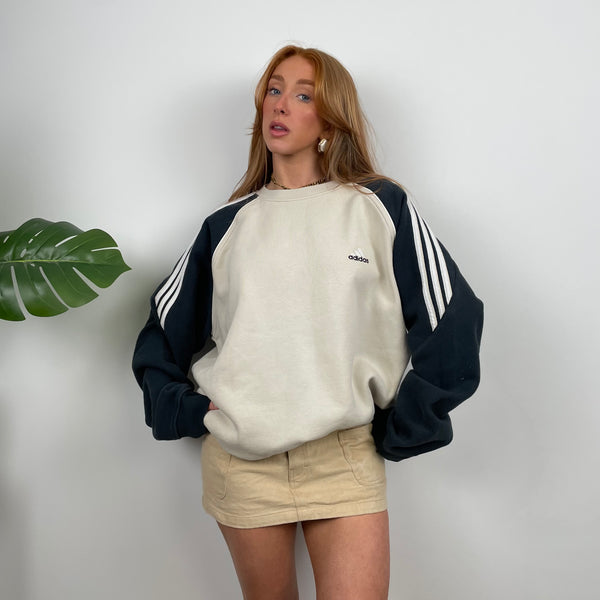 Adidas Cream Embroidered Spell Out Sweatshirt (L)