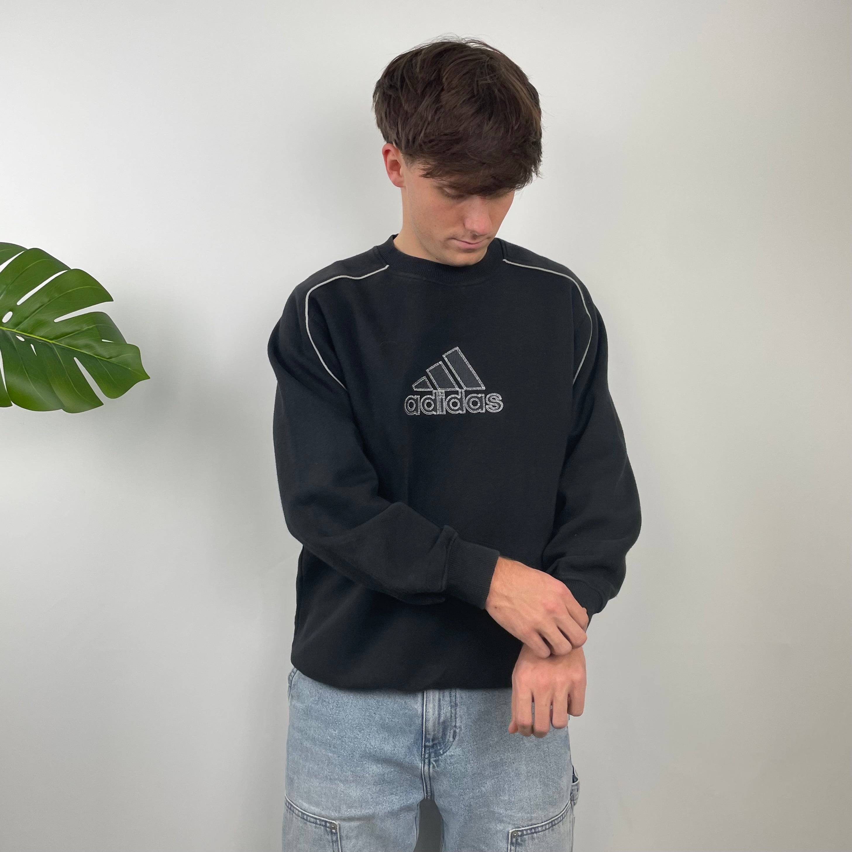 Adidas Black Embroidered Spell Out Sweatshirt (L)