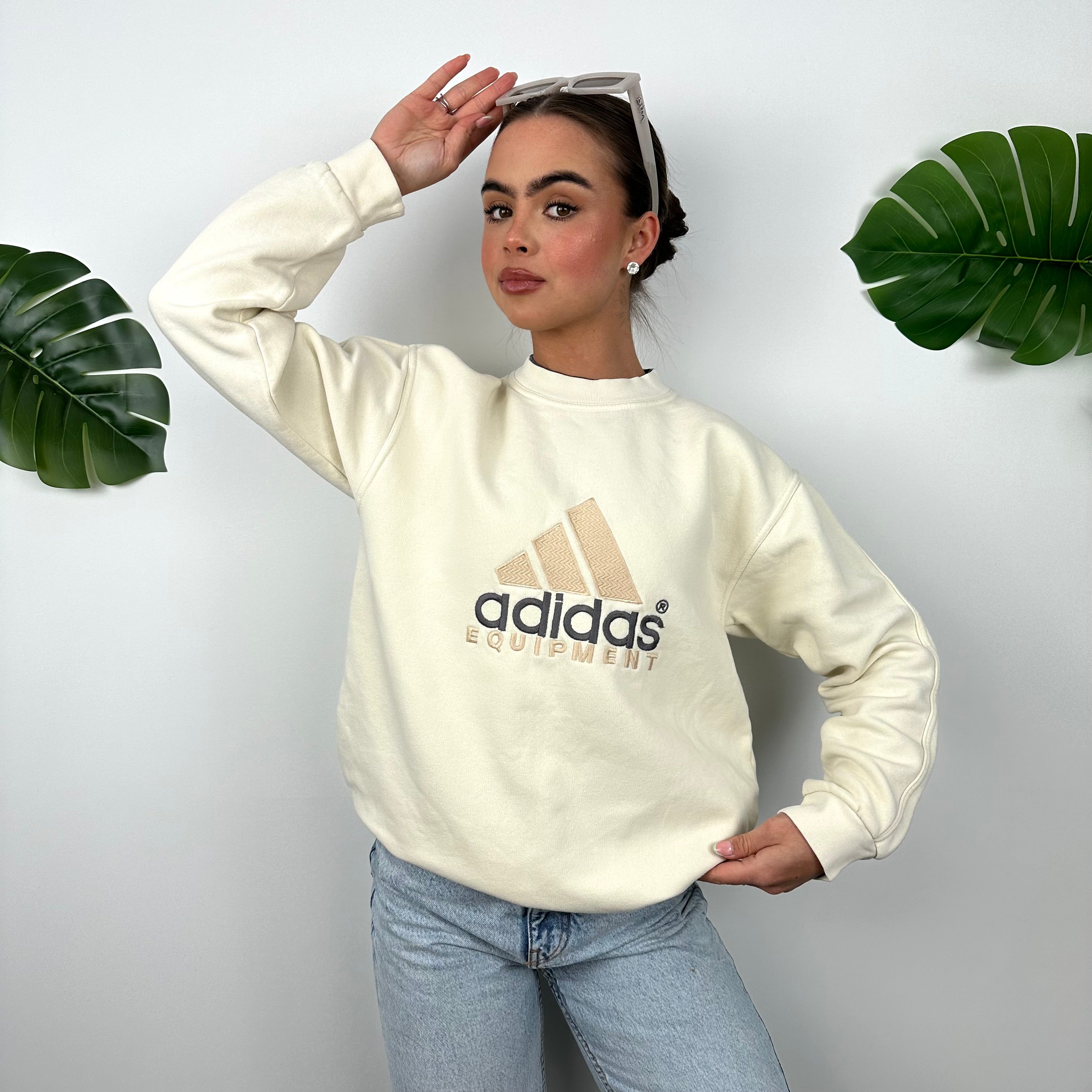 Adidas Equipment RARE Cream Embroidered Spell Out Sweatshirt (M)