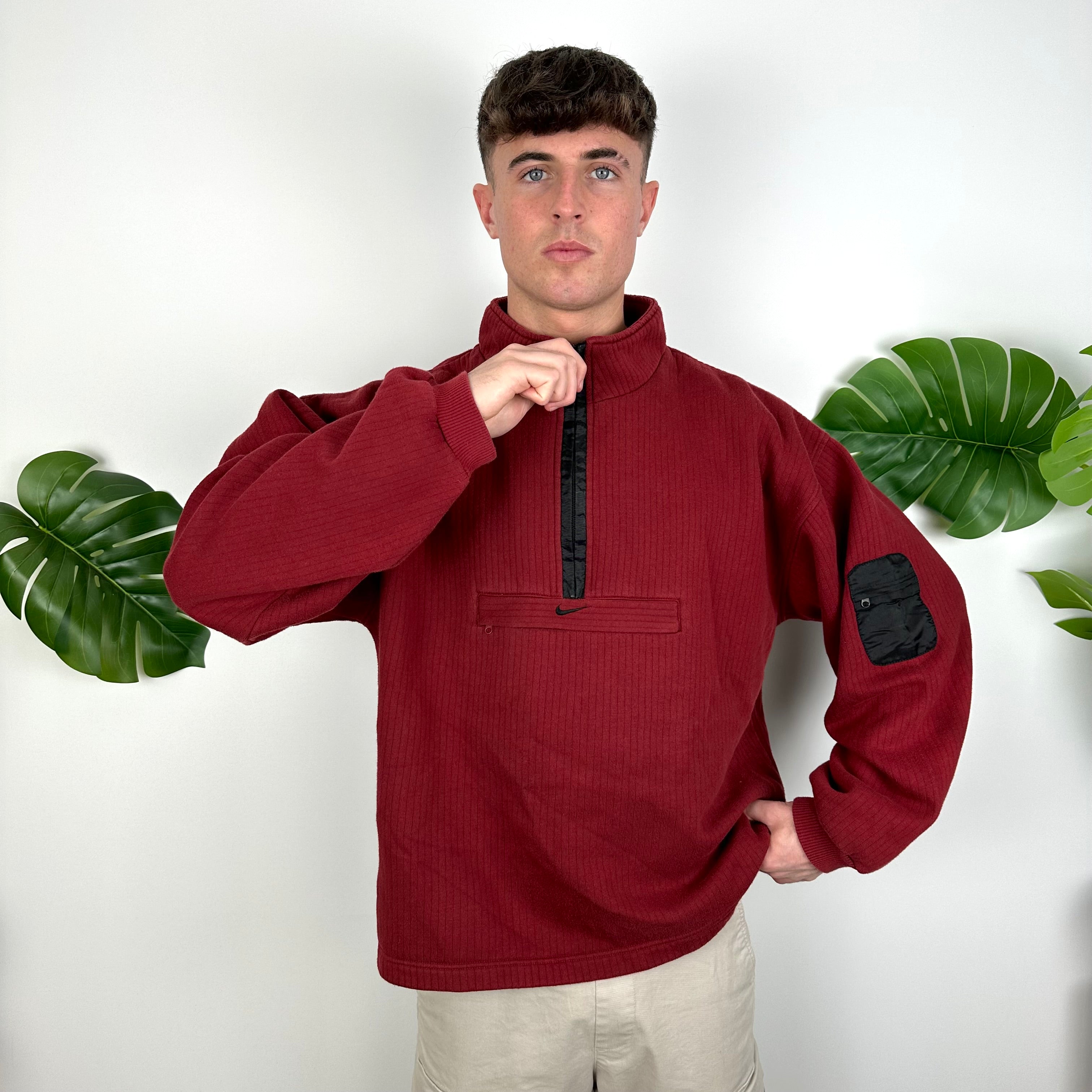 Nike Red Embroidered Swoosh Quarter Zip Sweatshirt (L)