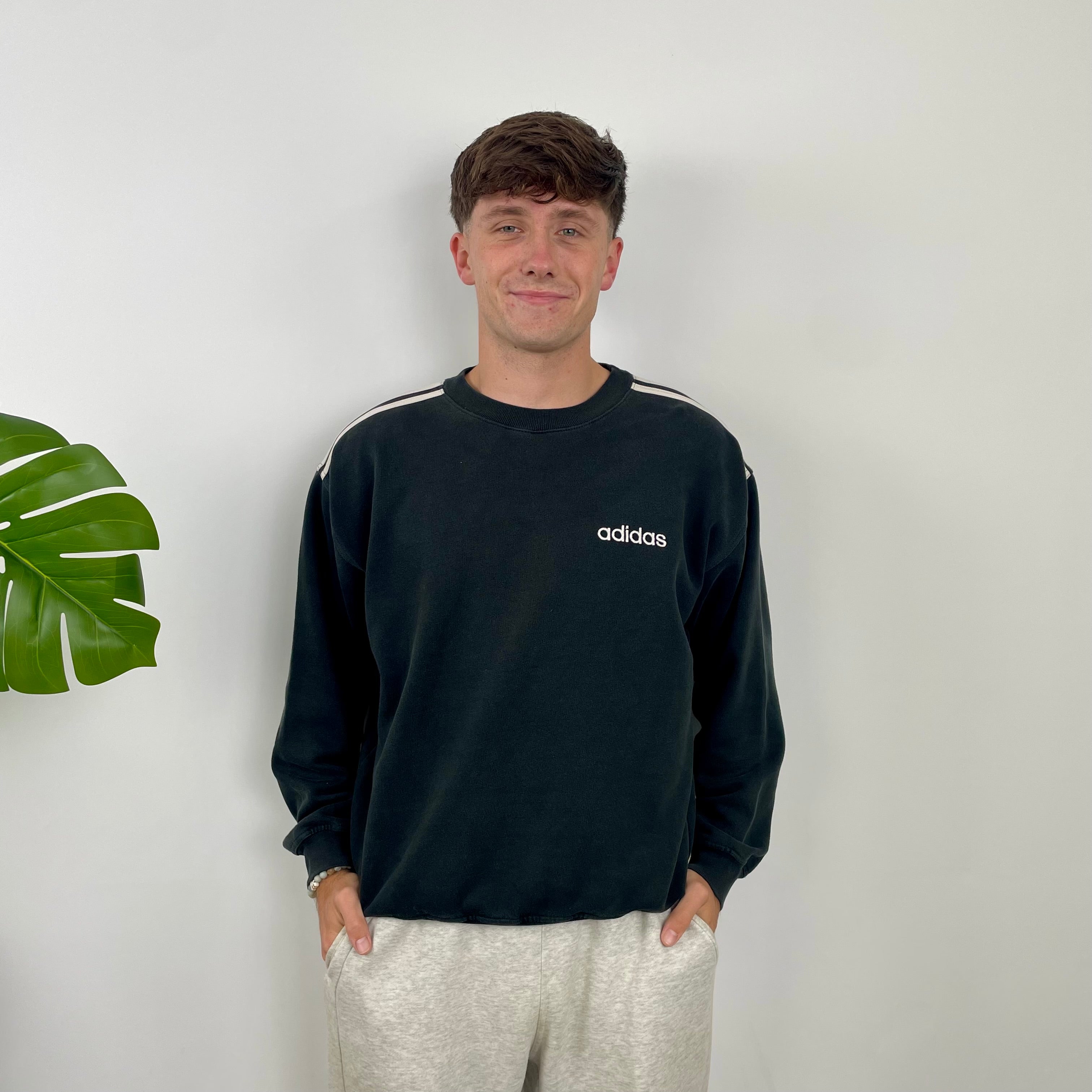 Adidas Black Embroidered Spell Out Sweatshirt (M)