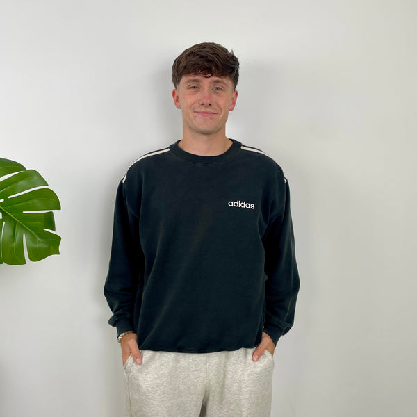 Adidas Black Embroidered Spell Out Sweatshirt (M)