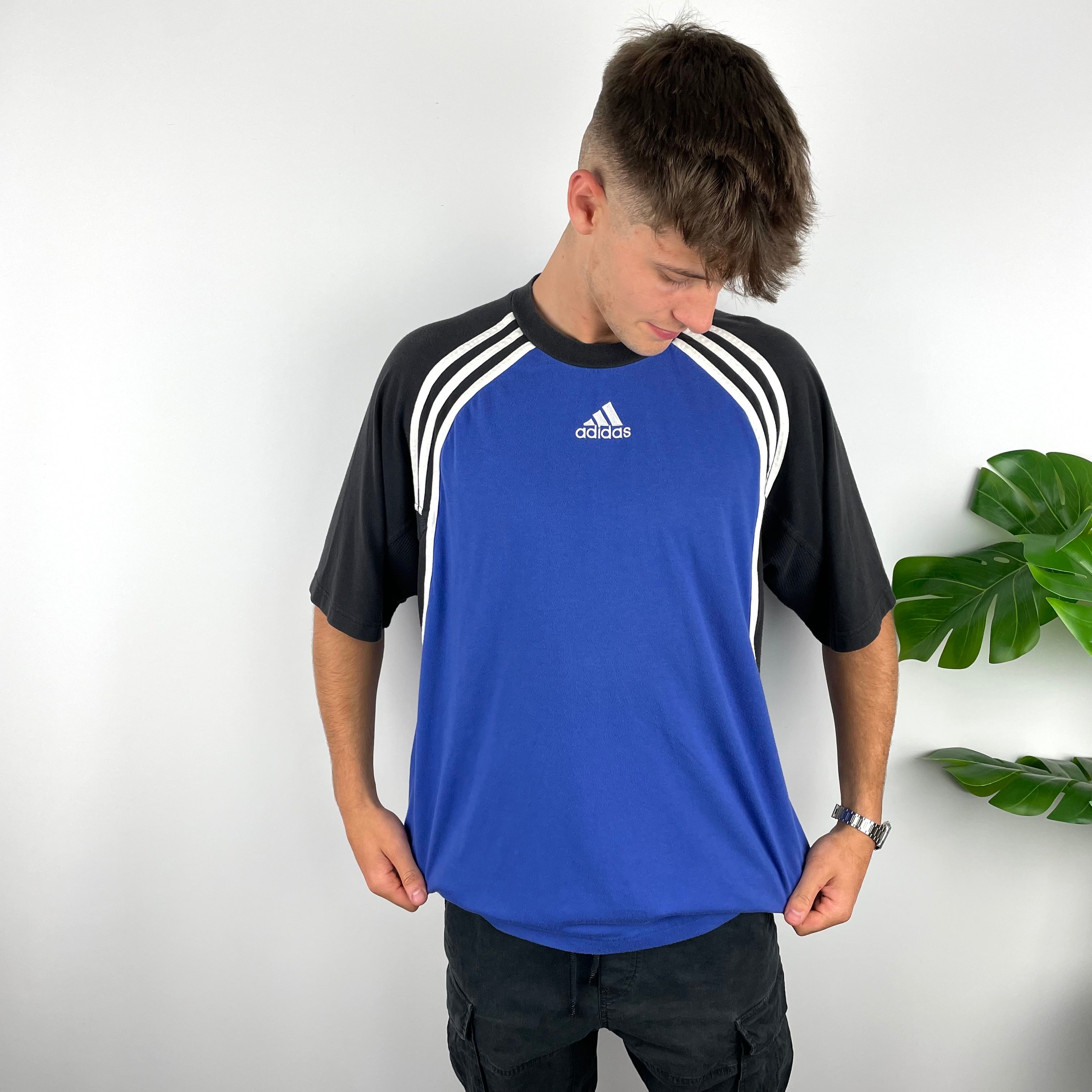 Adidas RARE Black & Blue Embroidered Spell Out T Shirt (XL)