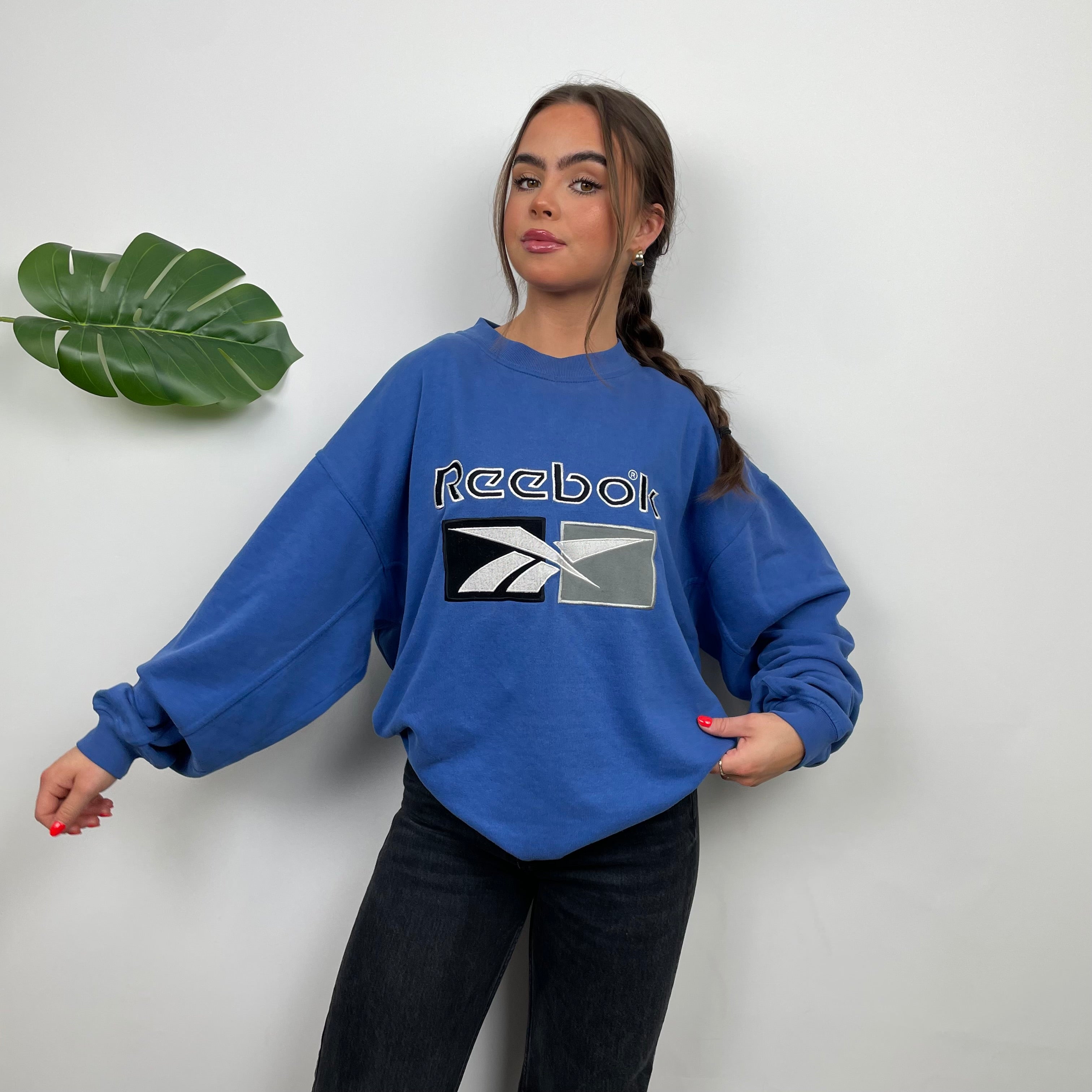 Reebok Blue Embroidered Spell Out Sweatshirt (L)