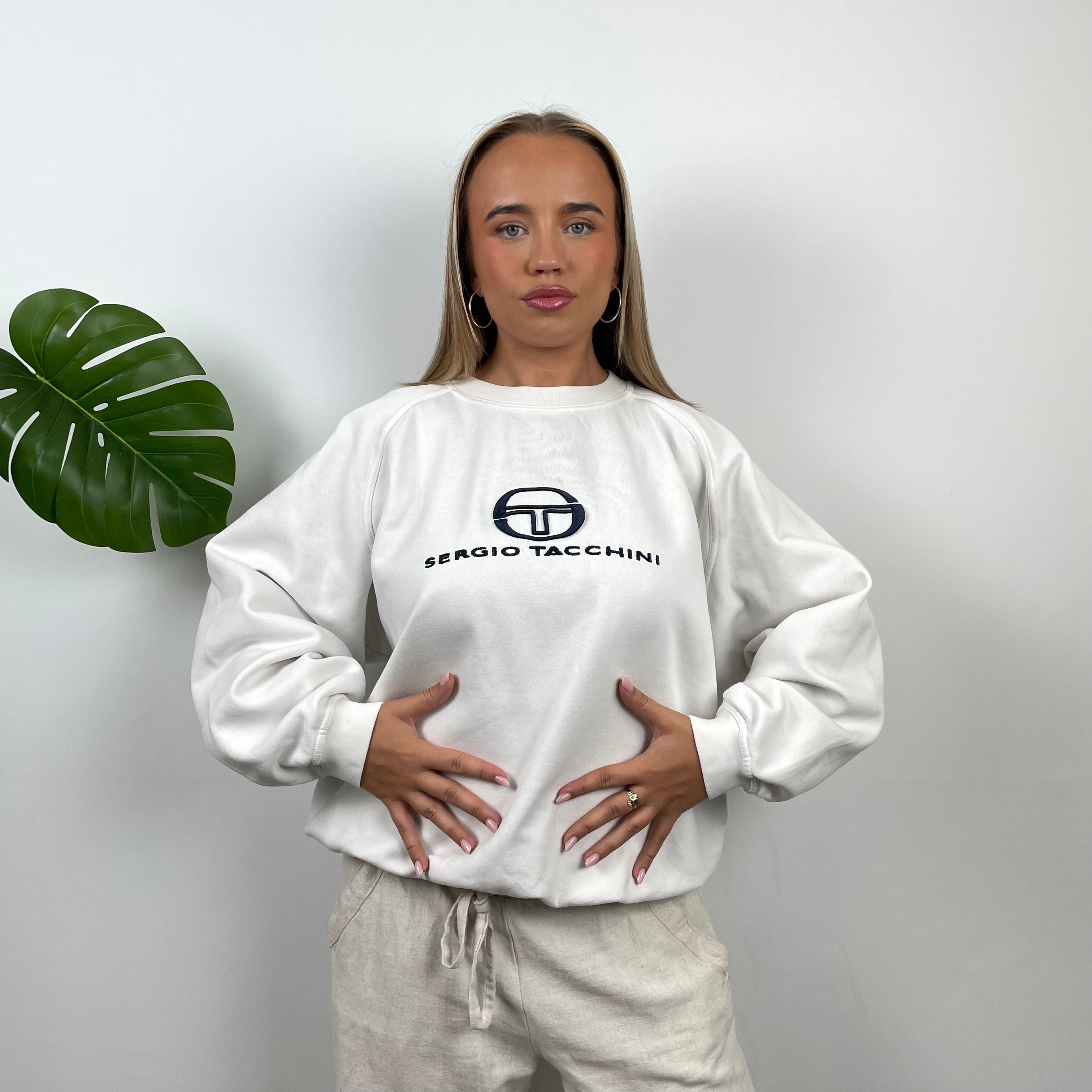 Sergio Tacchini White  Embroidered Spell Out Sweatshirt (L)