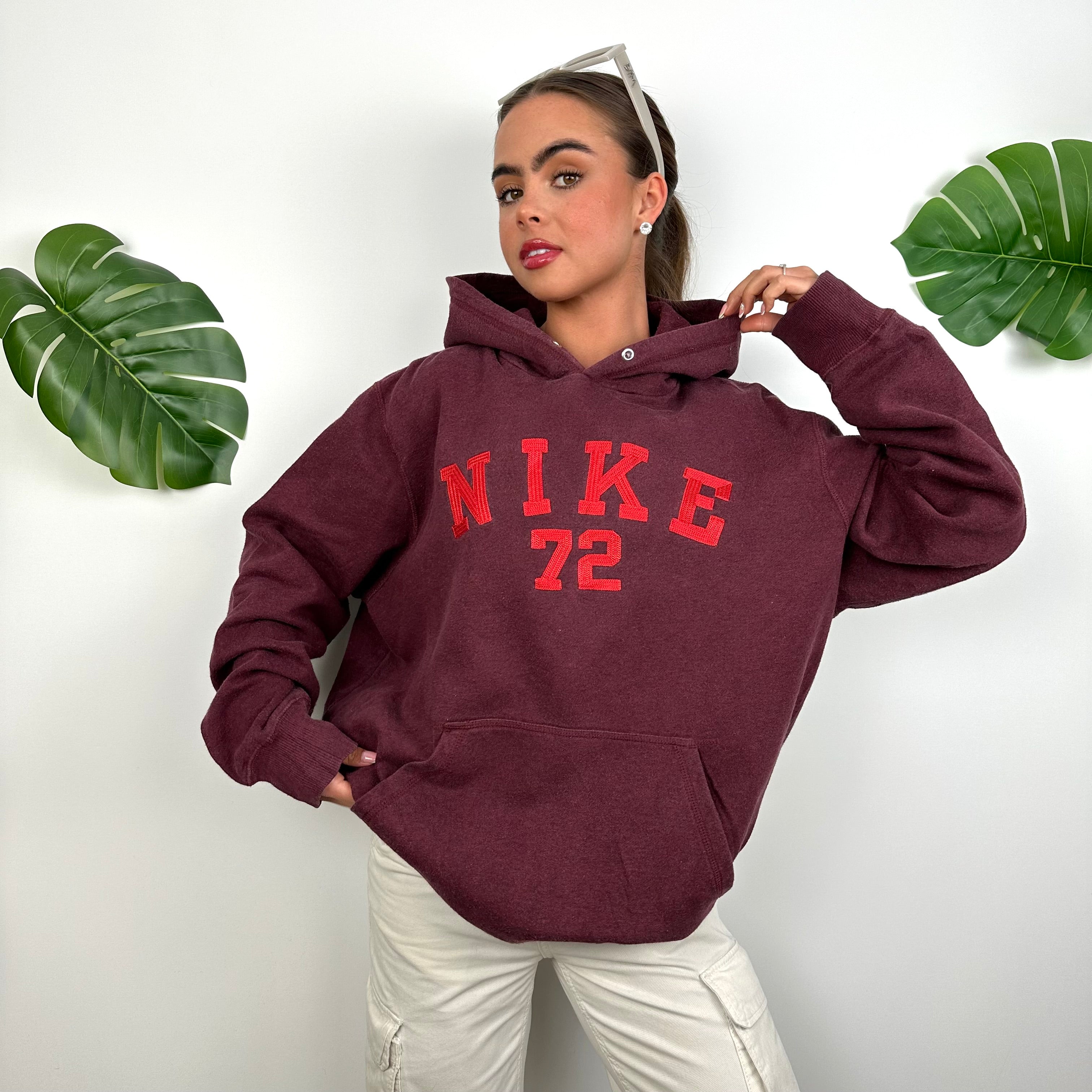 Nike Maroon Embroidered Spell Out Hoodie (L)