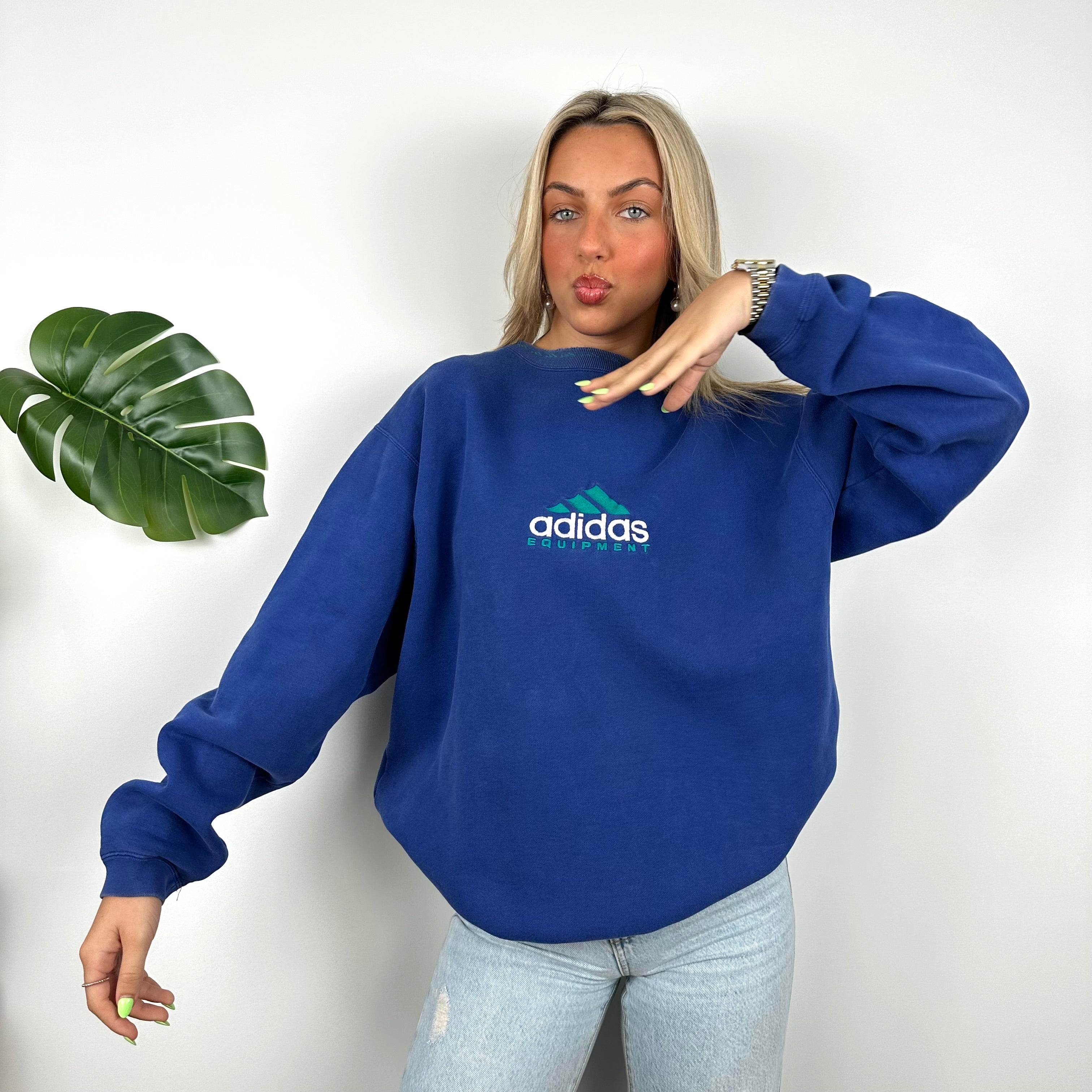 Adidas Equipment Blue Embroidered Spell Out Sweatshirt (L)