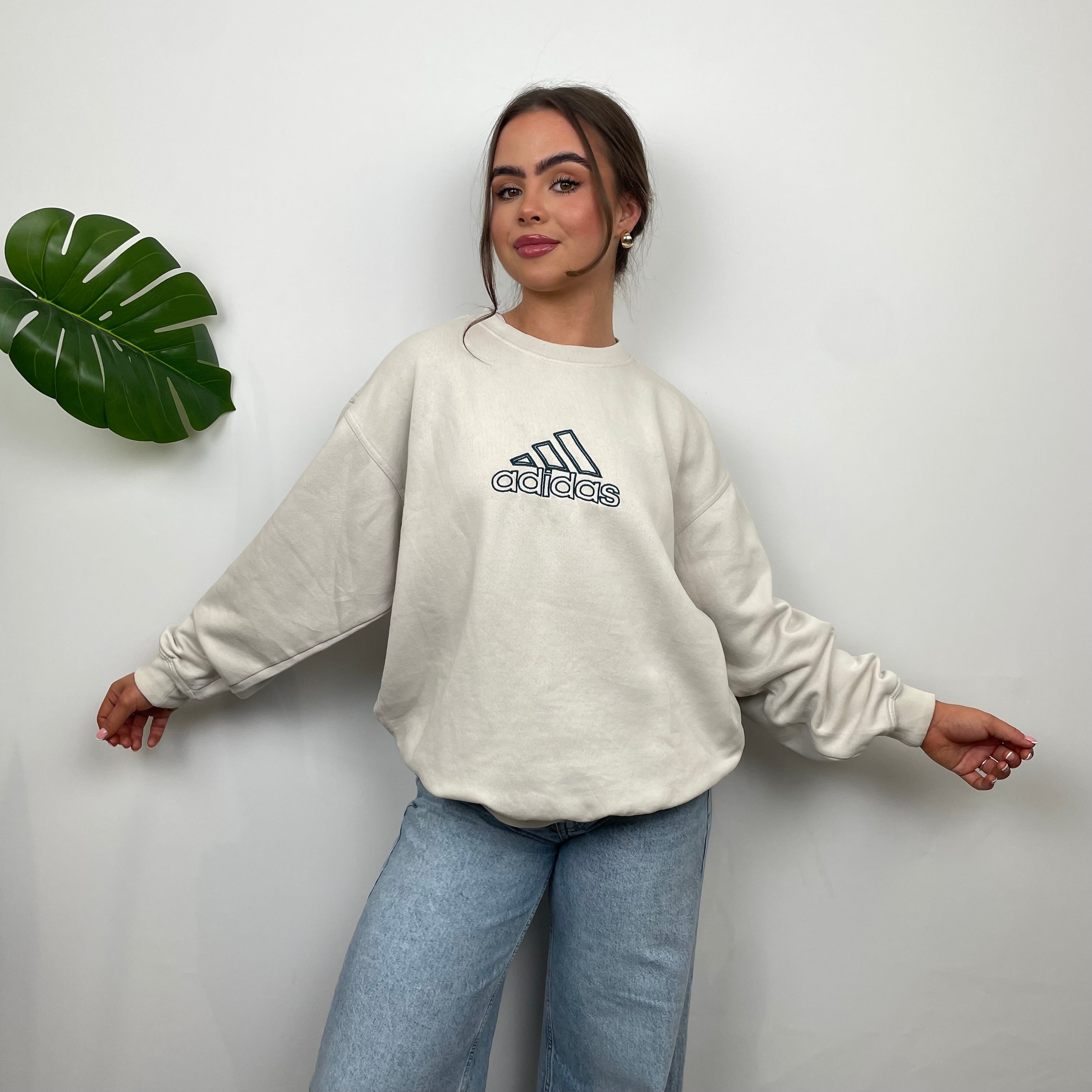 Adidas RARE Cream Embroidered Spell Out Sweatshirt (M)