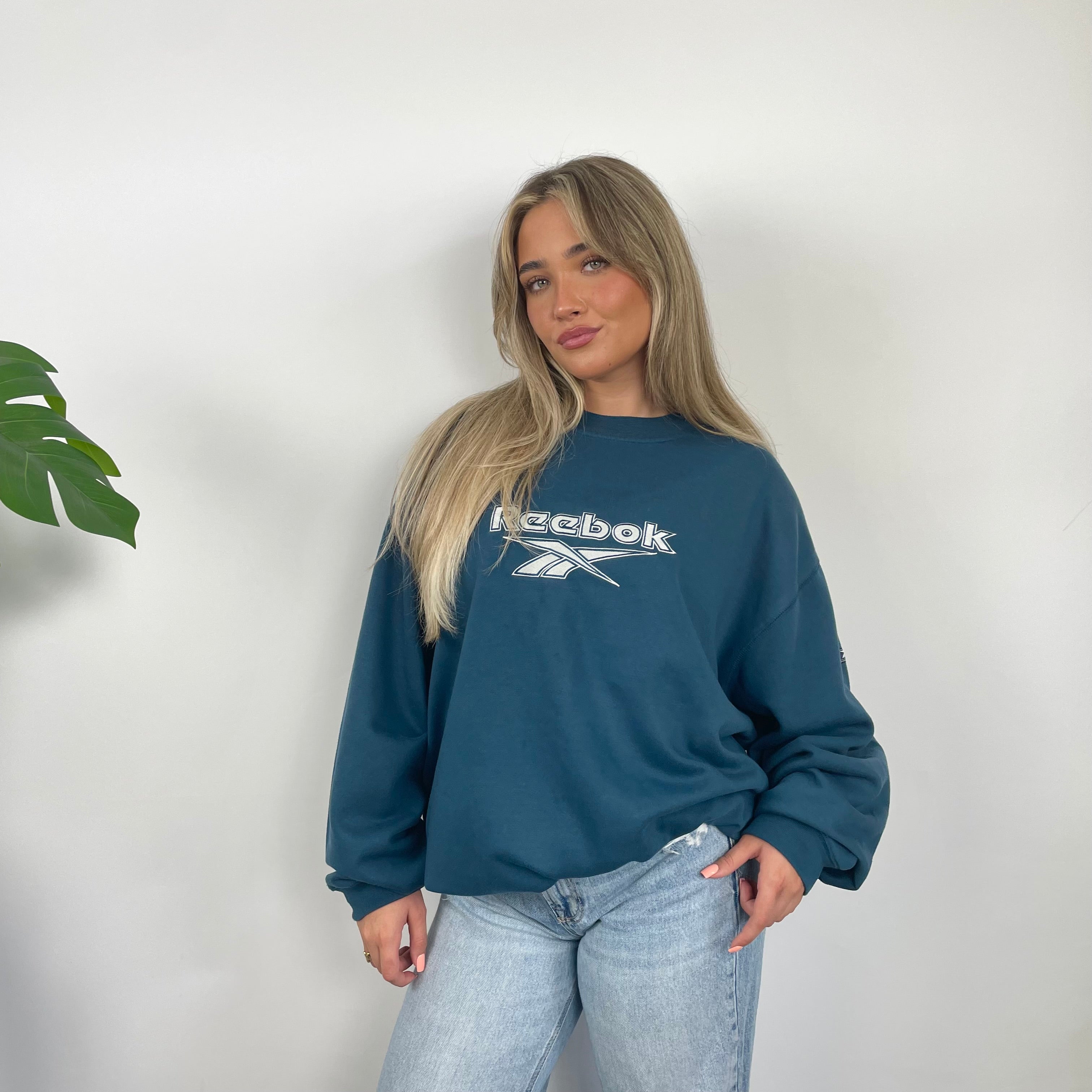 Reebok RARE Green Embroidered Spell Out Sweatshirt (L)