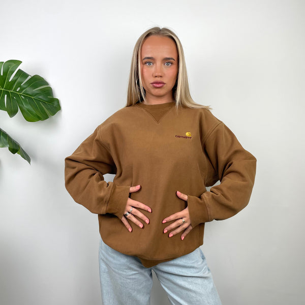 Carhartt RARE Tan Brown Embroidered Spell Out Sweatshirt (L)