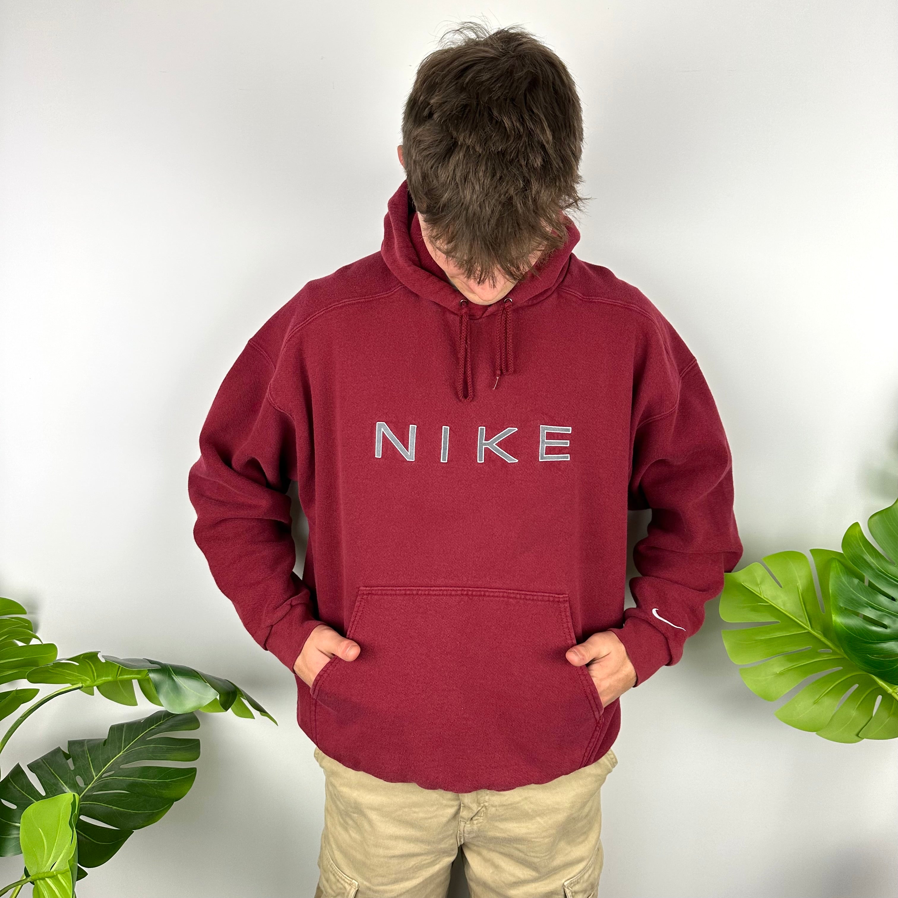 Nike Red Embroidered Spell Out Hoodie (XL)