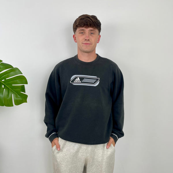 Adidas Black Embroidered Spell Out Sweatshirt (M)