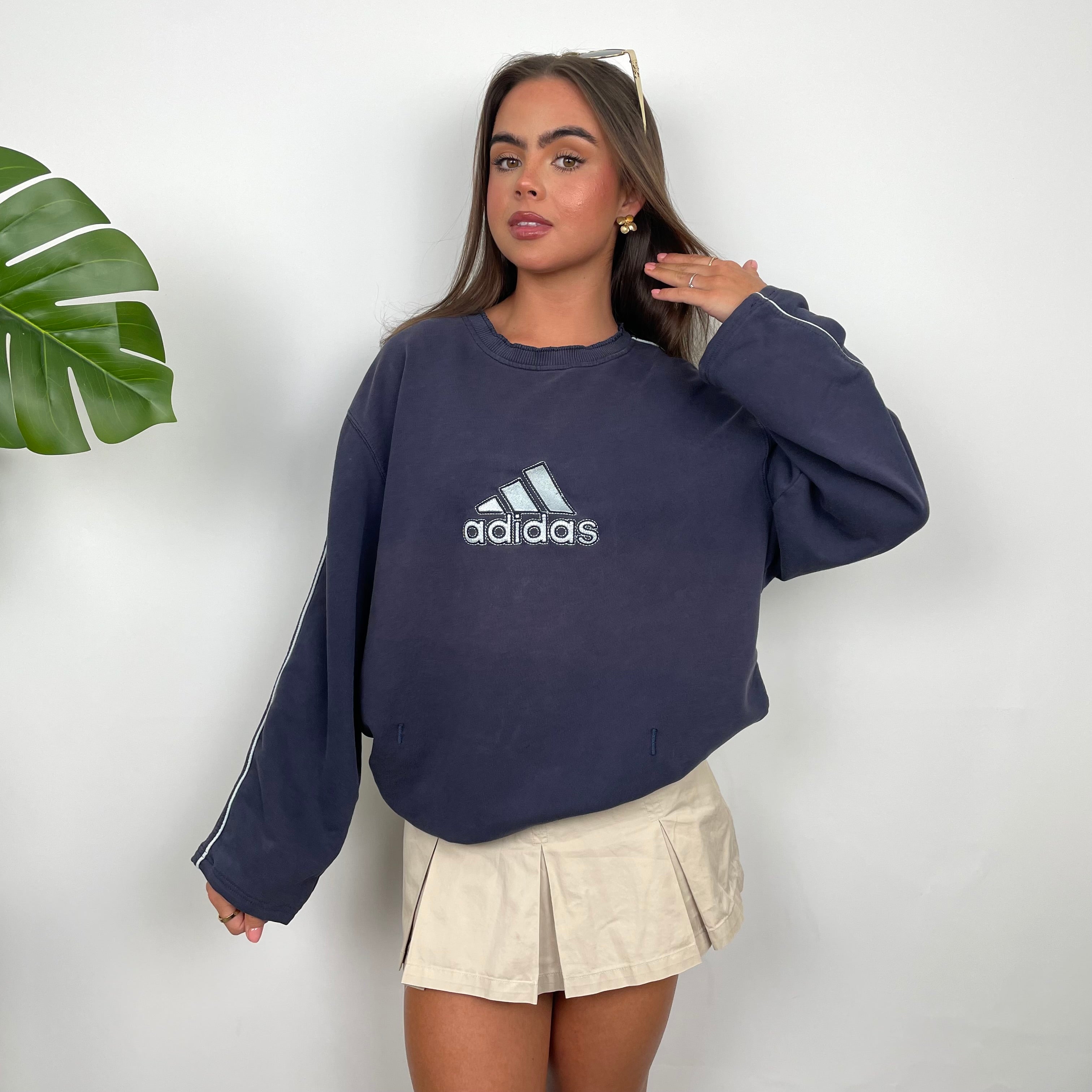 Adidas Navy Embroidered Spell Out Sweatshirt (L)