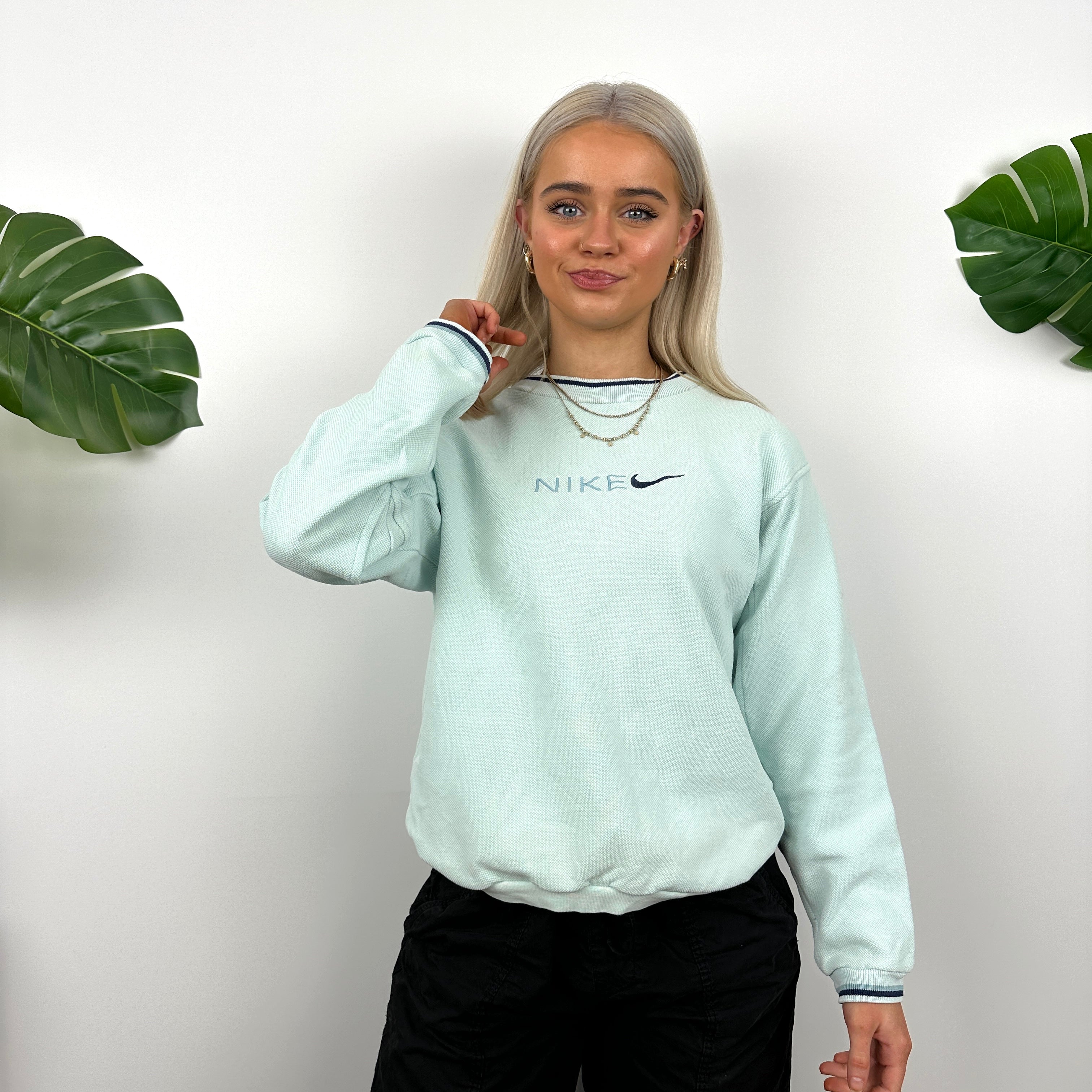 Nike Baby Blue Embroidered Spell Out Sweatshirt (XS)