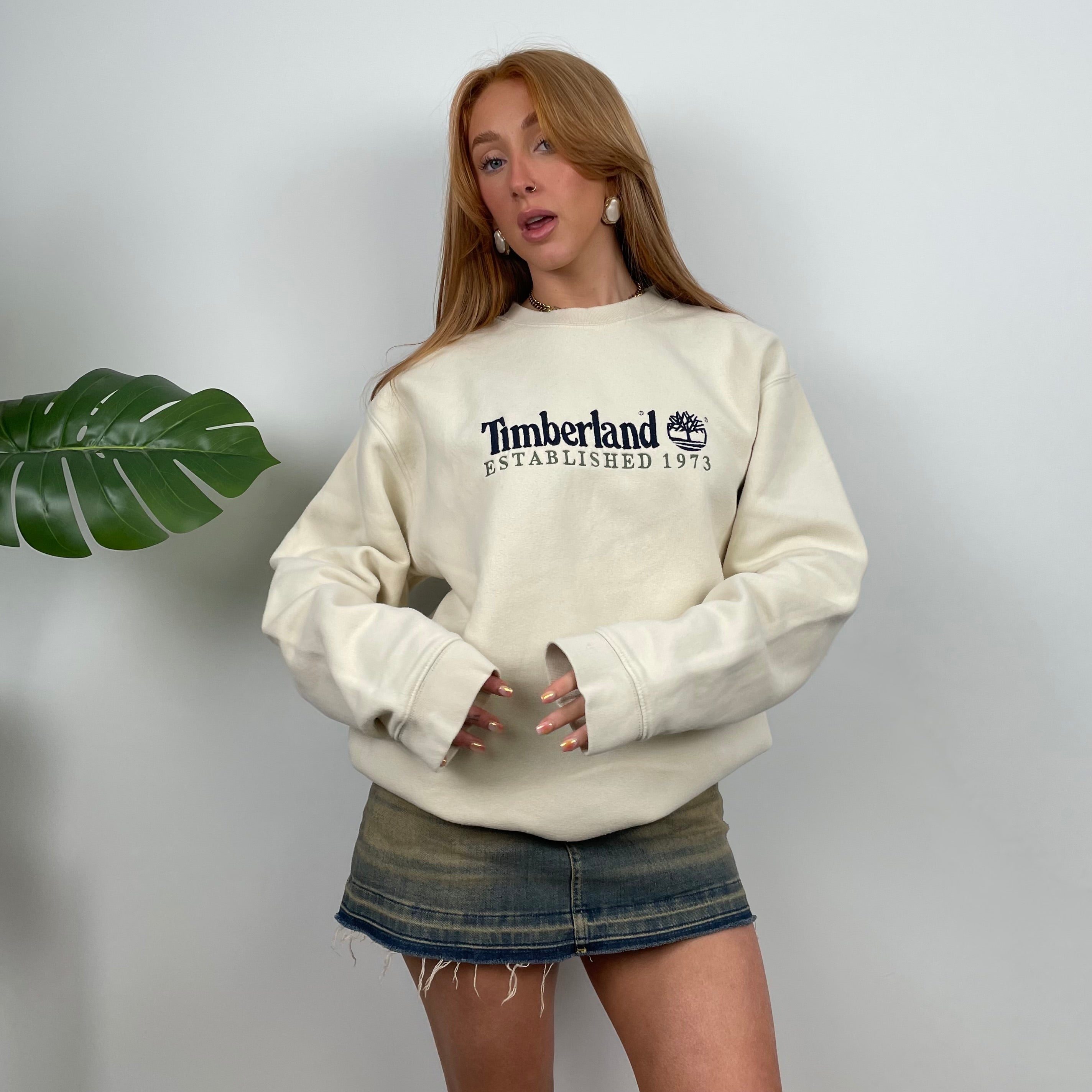 Timberland Cream Embroidered Spell Out Sweatshirt (L)