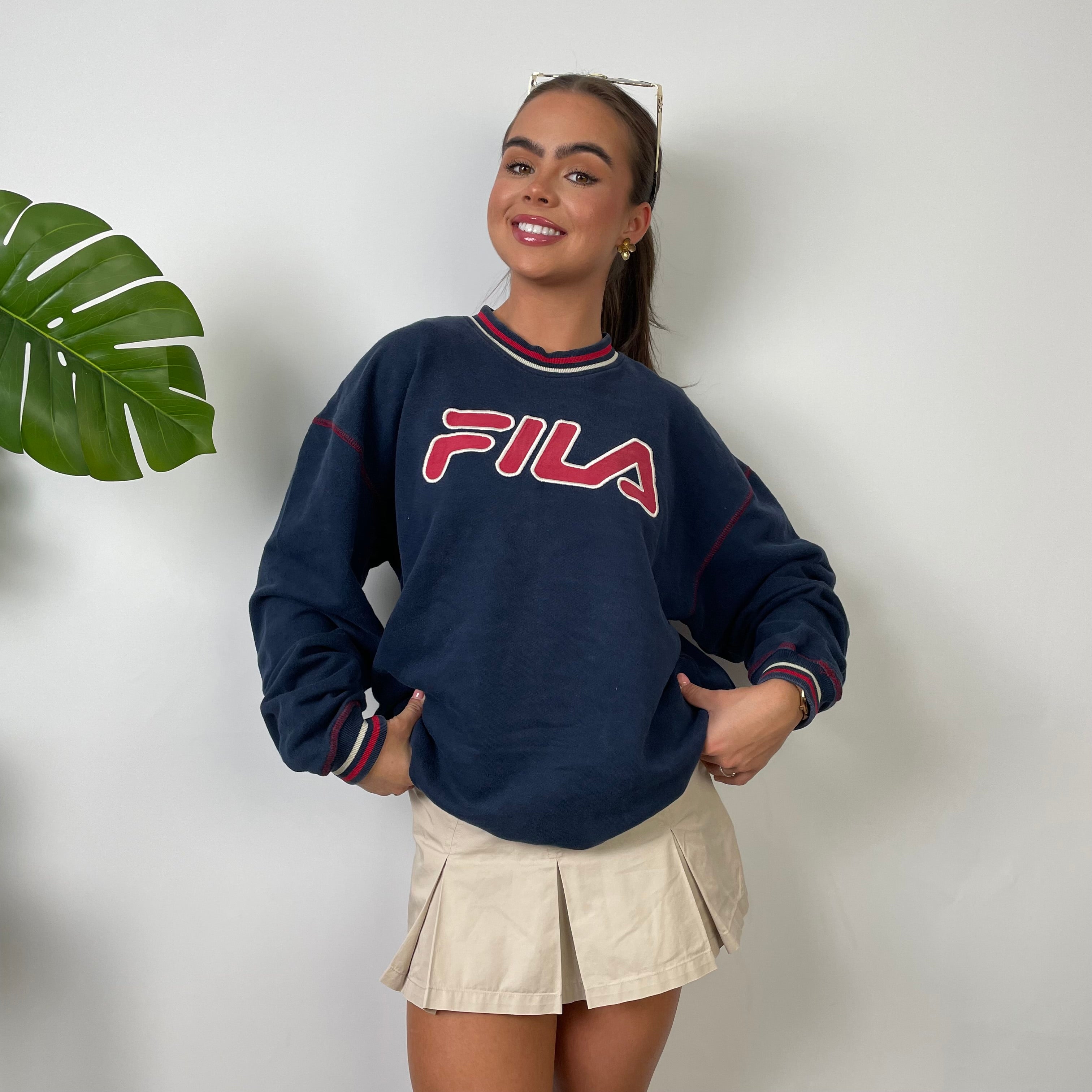 FILA Navy Embroidered Spell Out Sweatshirt (M)