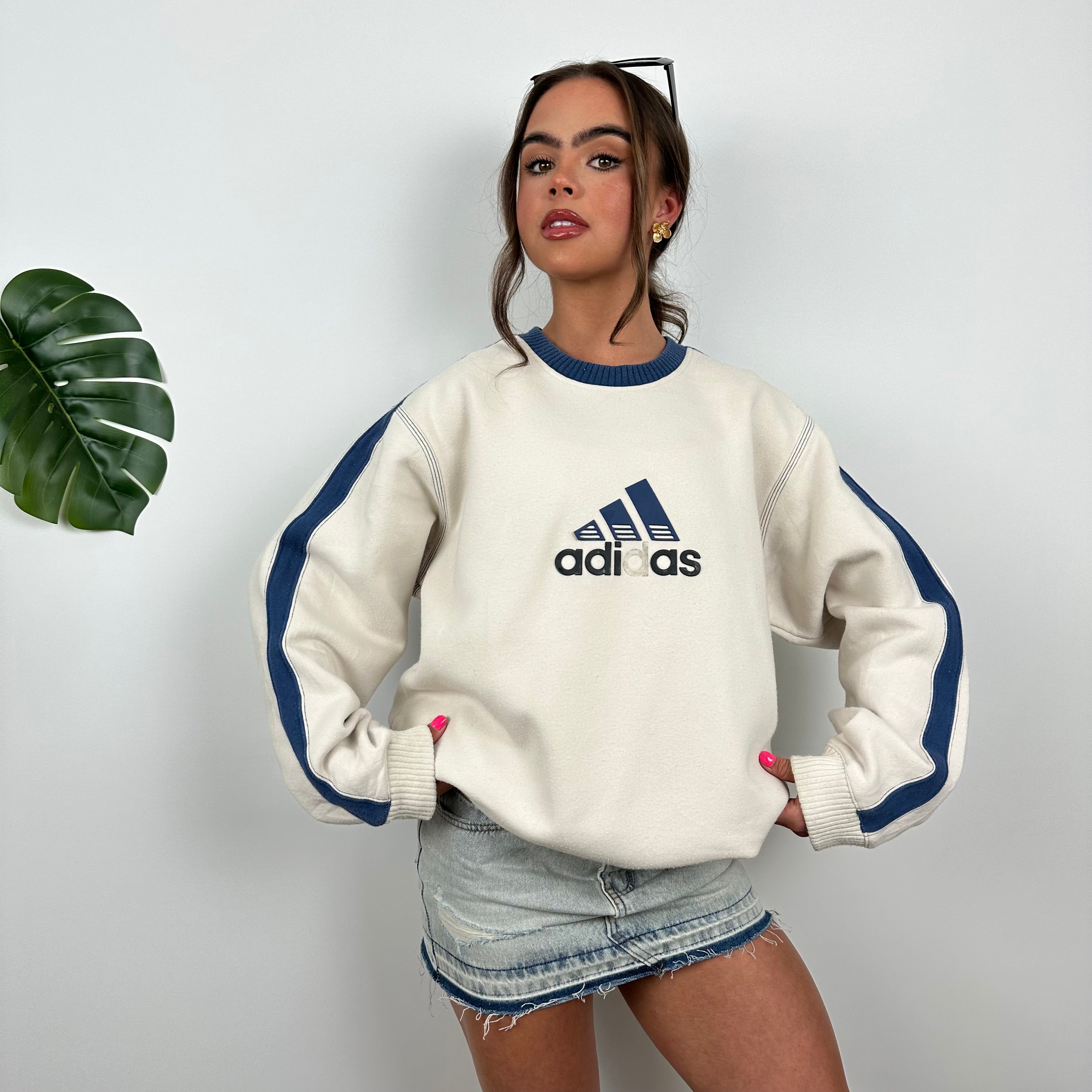 Adidas Cream Embroidered Spell Out Sweatshirt (M)