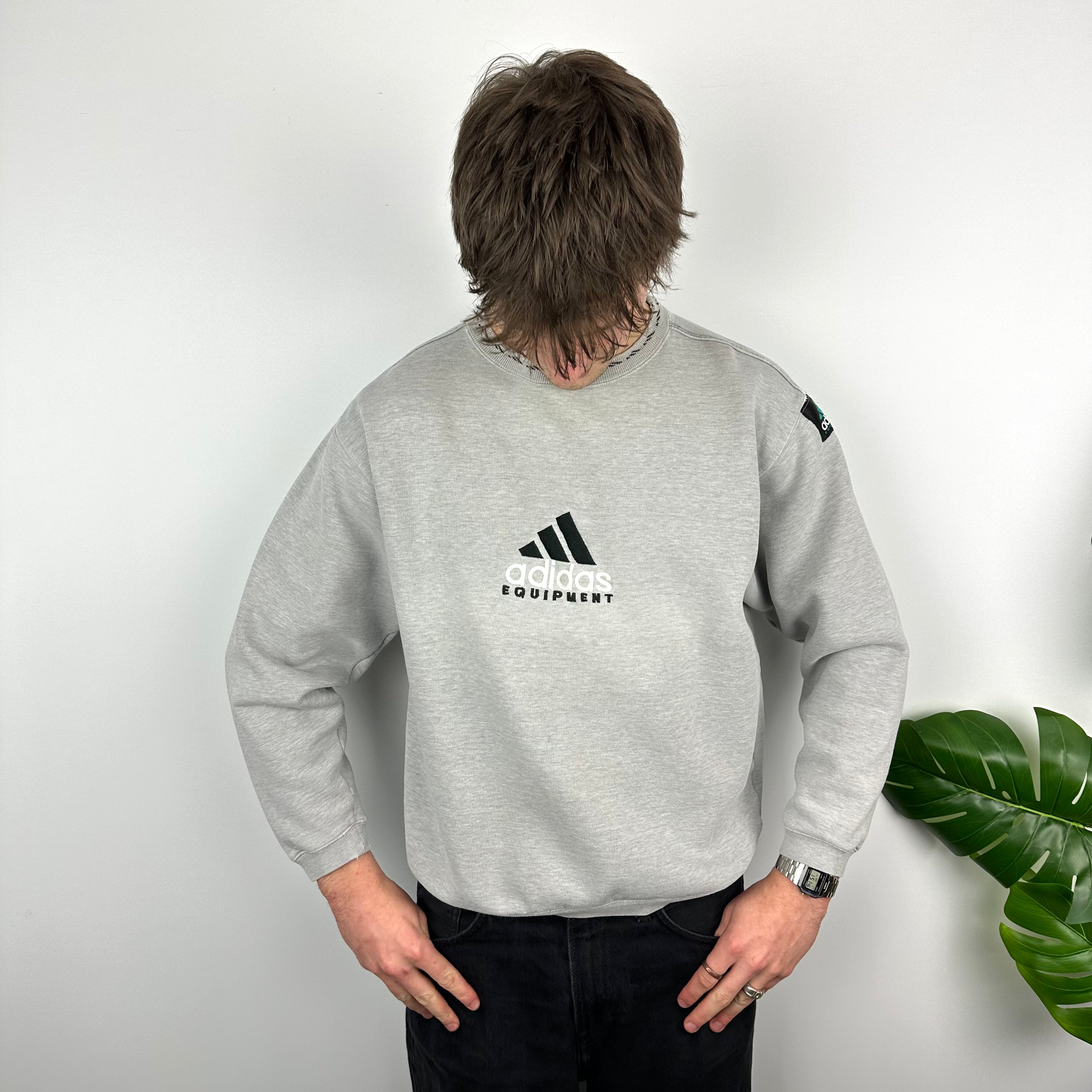 Adidas Equipment RARE Grey Embroidered Spell Out Sweatshirt (M)