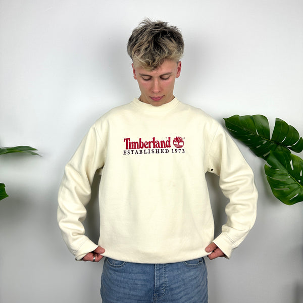 Timberland Cream Embroidered Spell Out Sweatshirt (M)