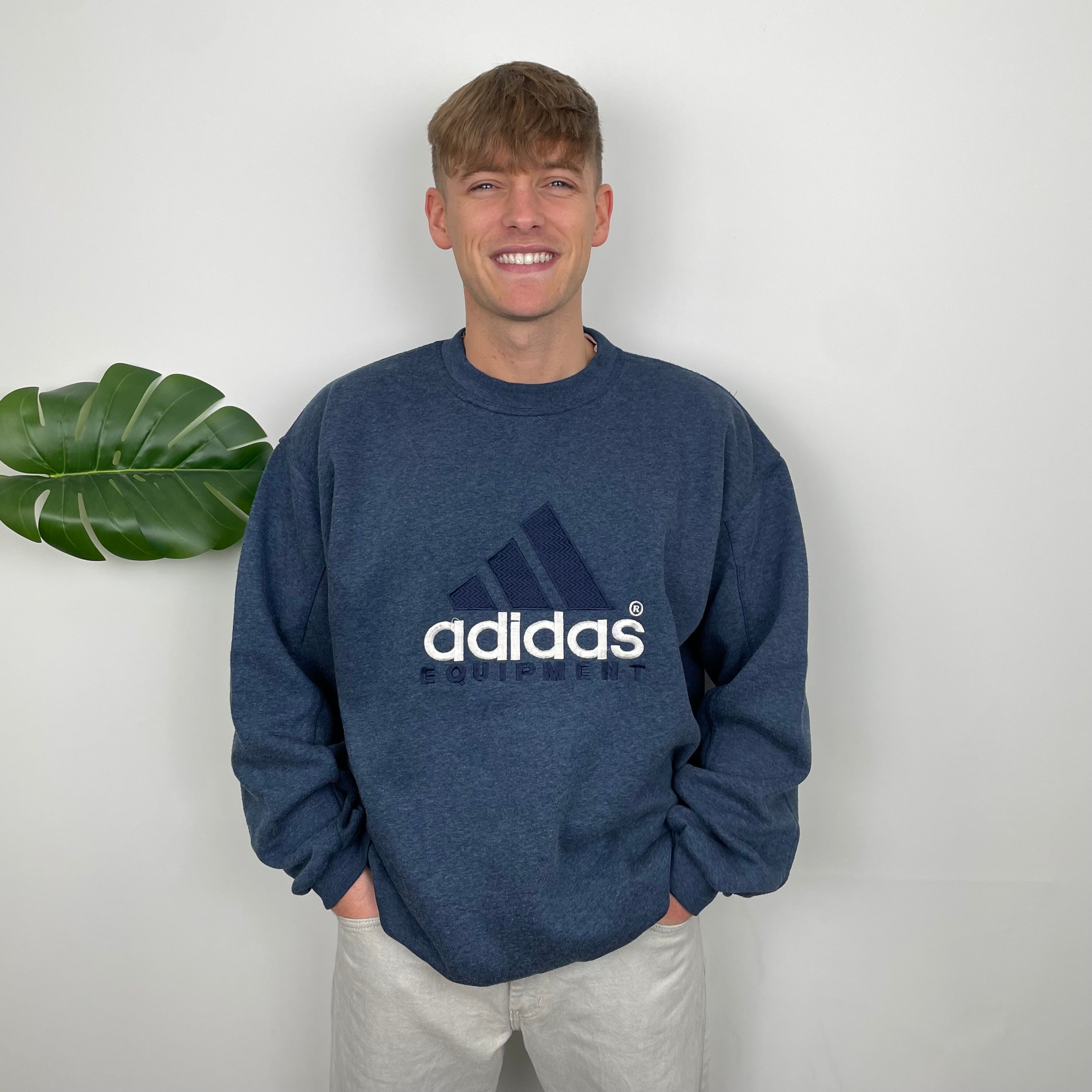 Adidas Equipment RARE Navy Embroidered Spell Out Sweatshirt (XL)