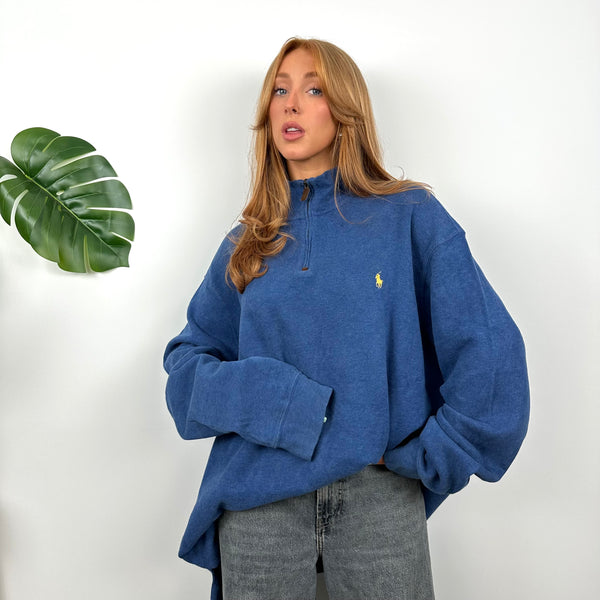 Polo Ralph Lauren Blue Embroidered Logo Quarter Zip Sweatshirt (XXL)