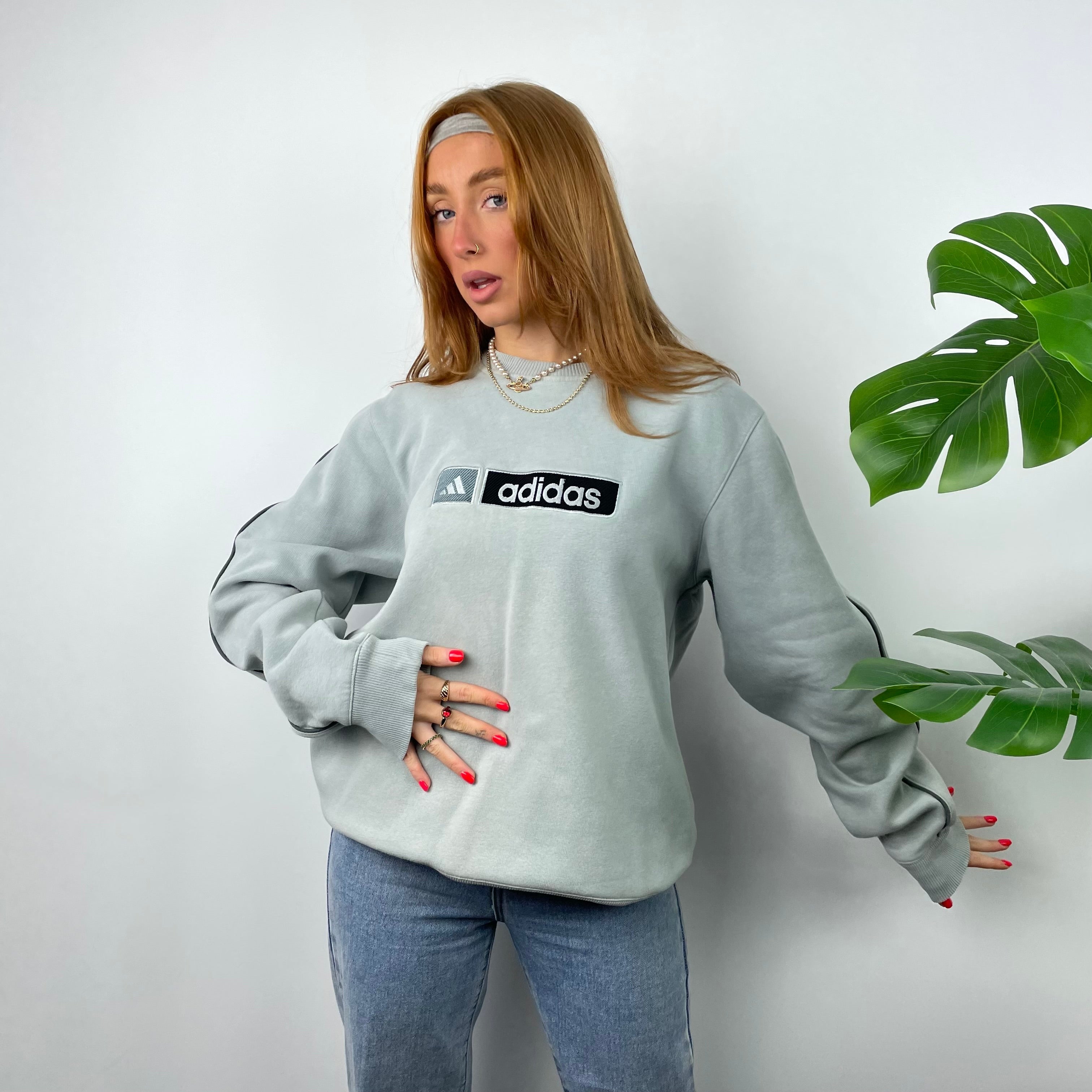 Adidas RARE Baby Blue Embroidered Spell Out Sweatshirt (L)