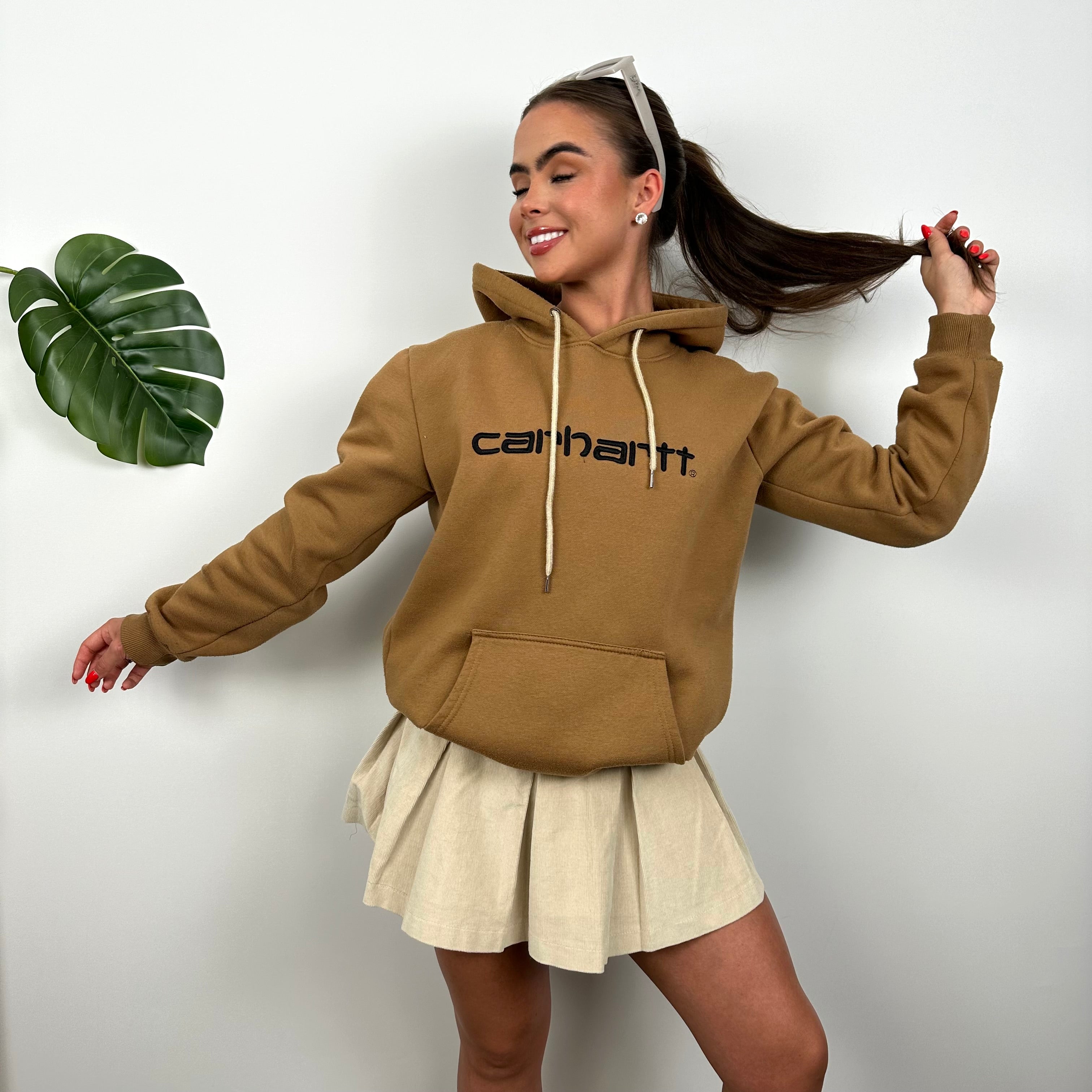 Carhartt RARE Tan Brown Embroidered Spell Out Hoodie (S)