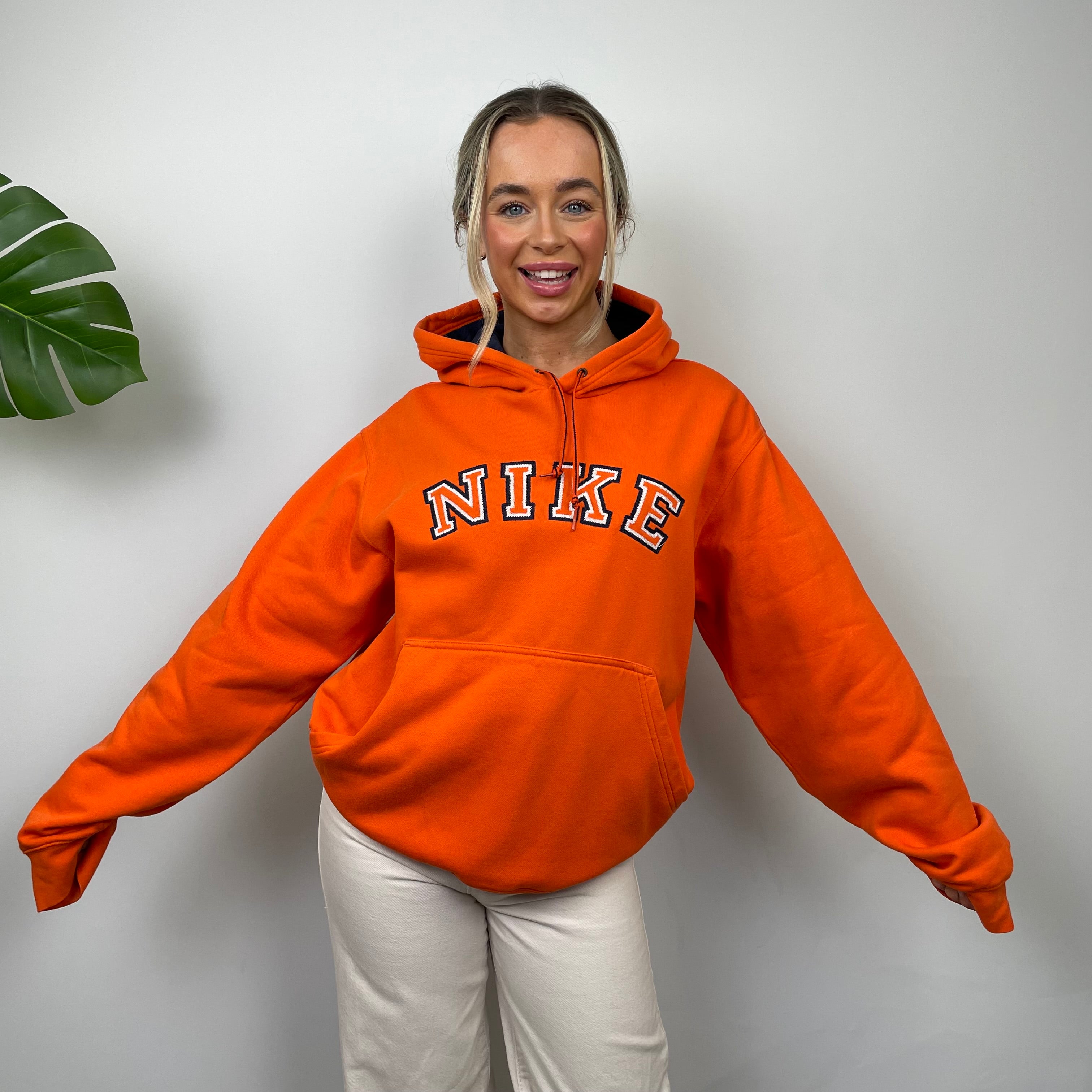 Nike RARE Orange Embroidered Spell Out Hoodie (M)